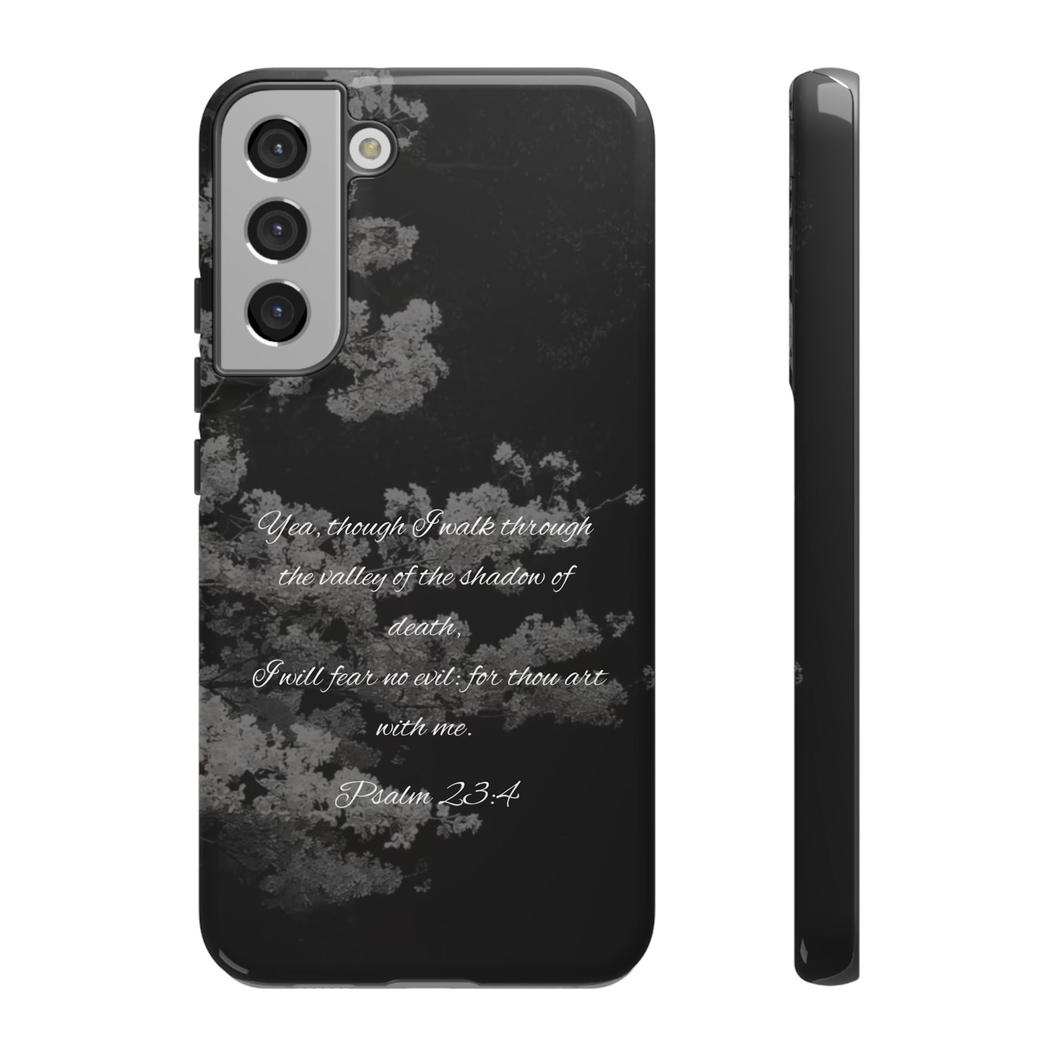 Bible Verse Phone Case — Psalm 23:4 Comfort Black Protective Cover