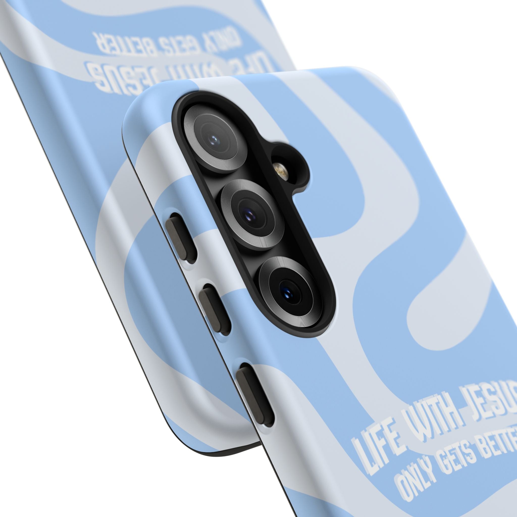 Blue Swirl Phone Case - "Life With Jesus Only Gets Better" Christian iPhone Cover