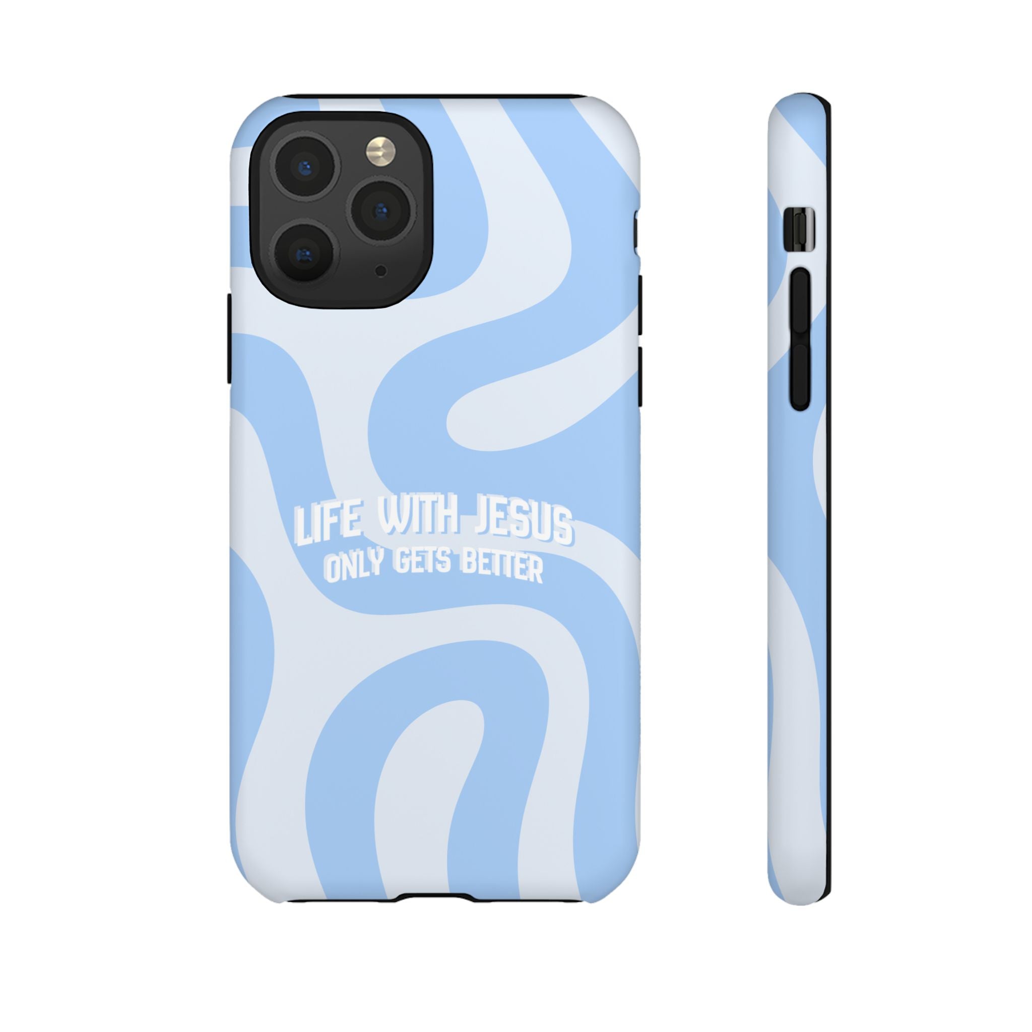 Blue Swirl Phone Case - "Life With Jesus Only Gets Better" Christian iPhone Cover