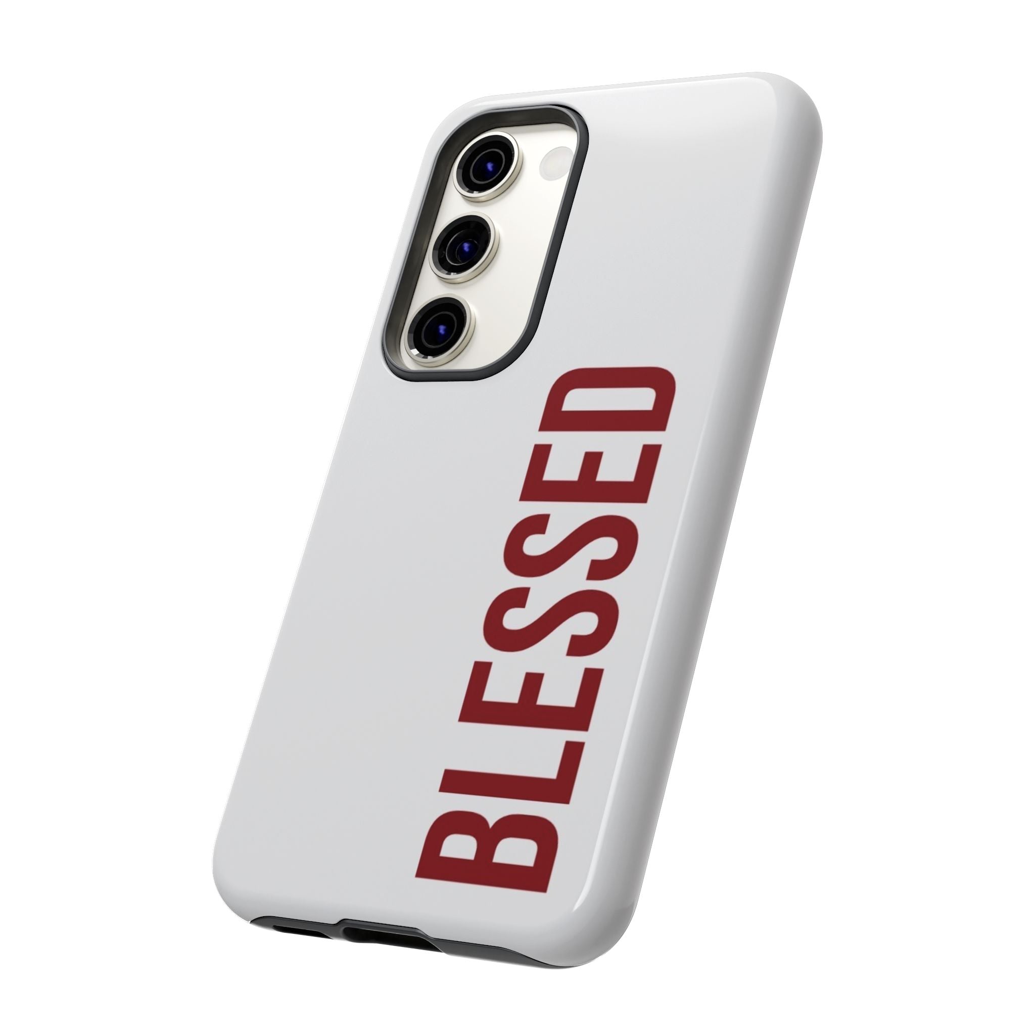 Blessed Vertical Phone Case — Protective Slim iPhone Cover with Red 'BLESSED' Text