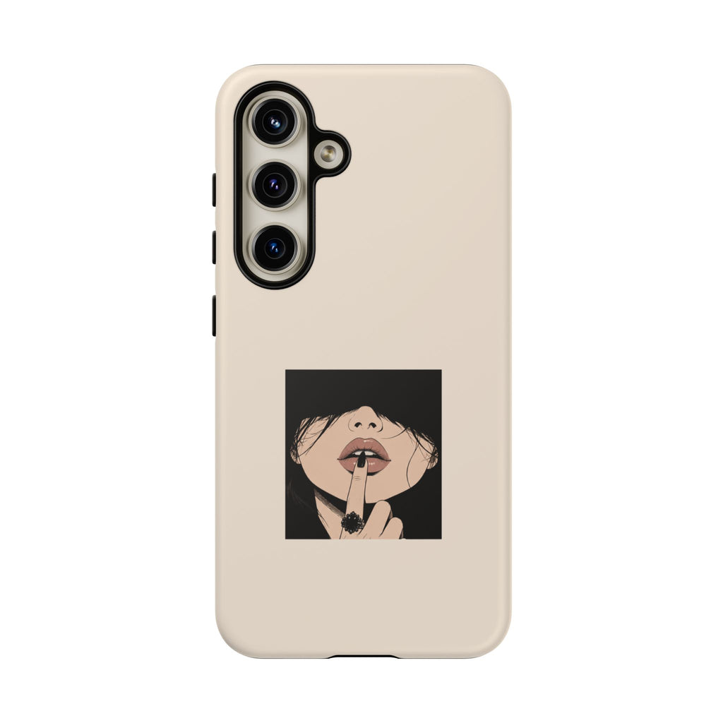 Minimal Anime Girl Shh Design, Edgy Aesthetic Protective Cover