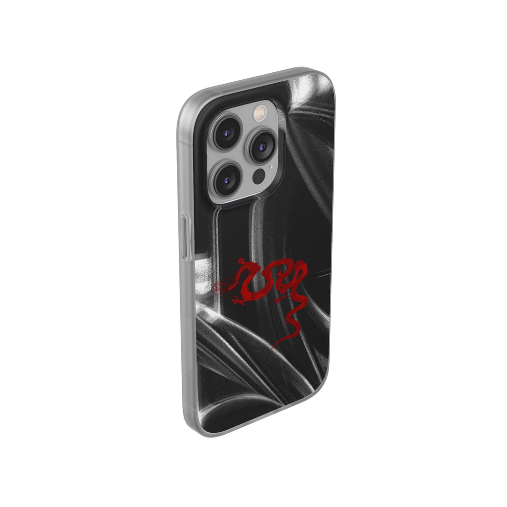 Flexi Phone Case — Black Smoke Background with Red Dragon
