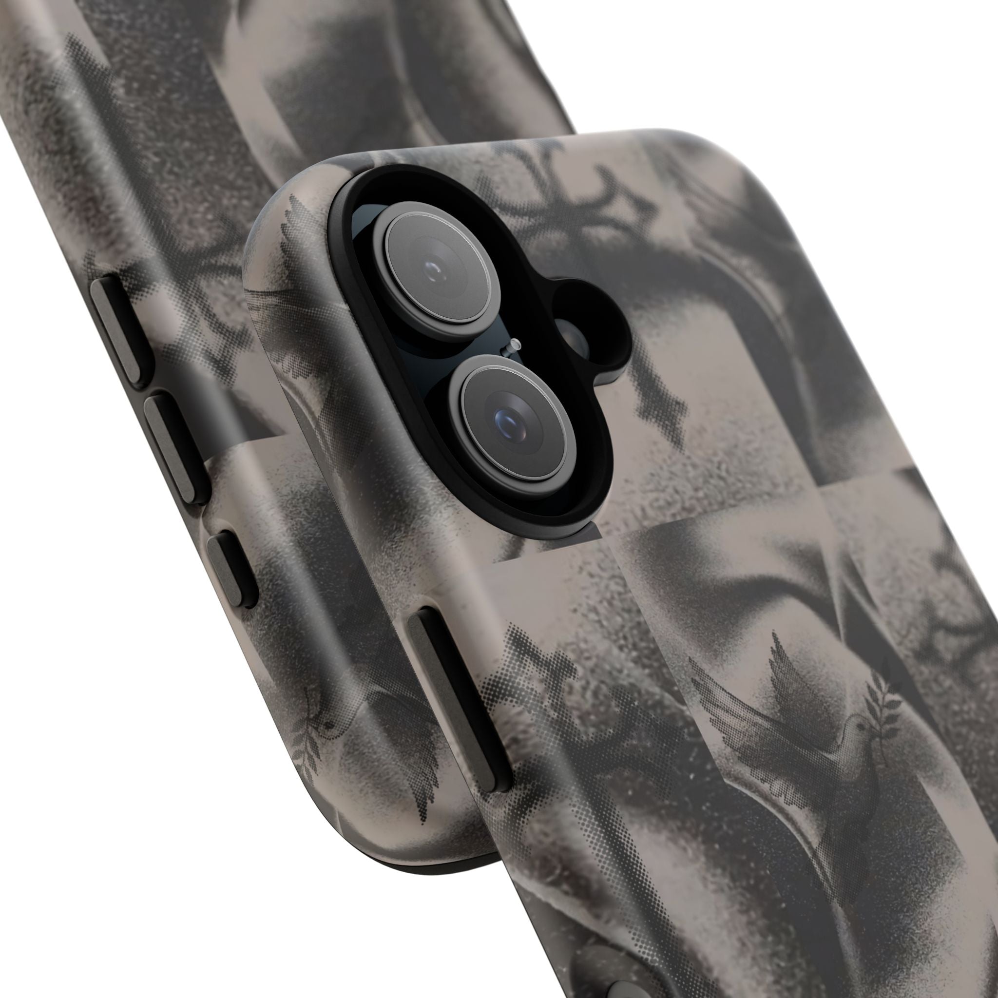 Gothic Cross & Dove Phone Case — Moody Checkerboard Protective Case
