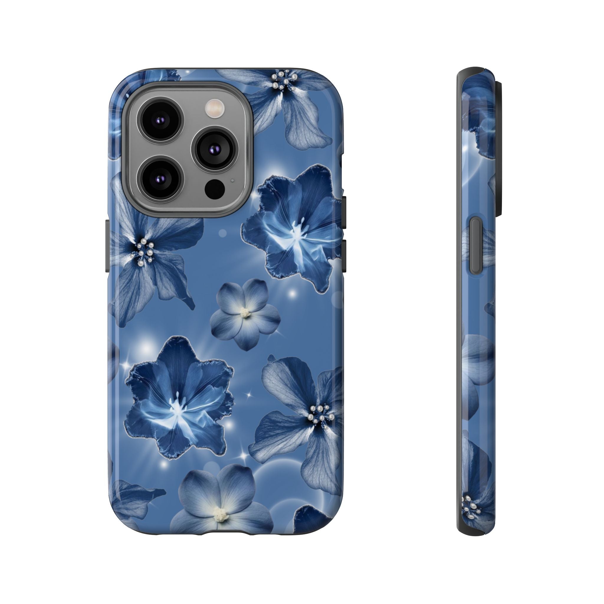 Blue Floral Tough Phone Case — Protective Blossom Design