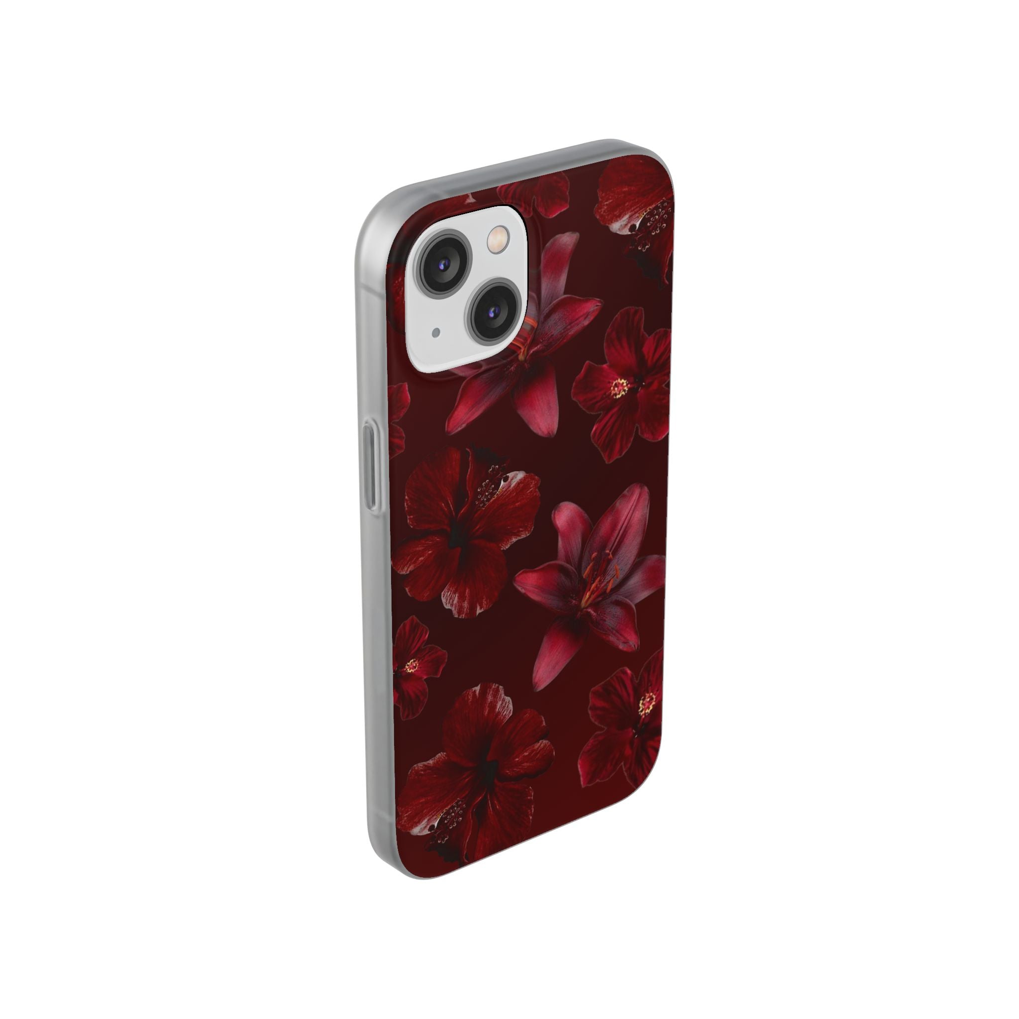 Red Floral Flexi Phone Case – Dark Burgundy Lily Pattern