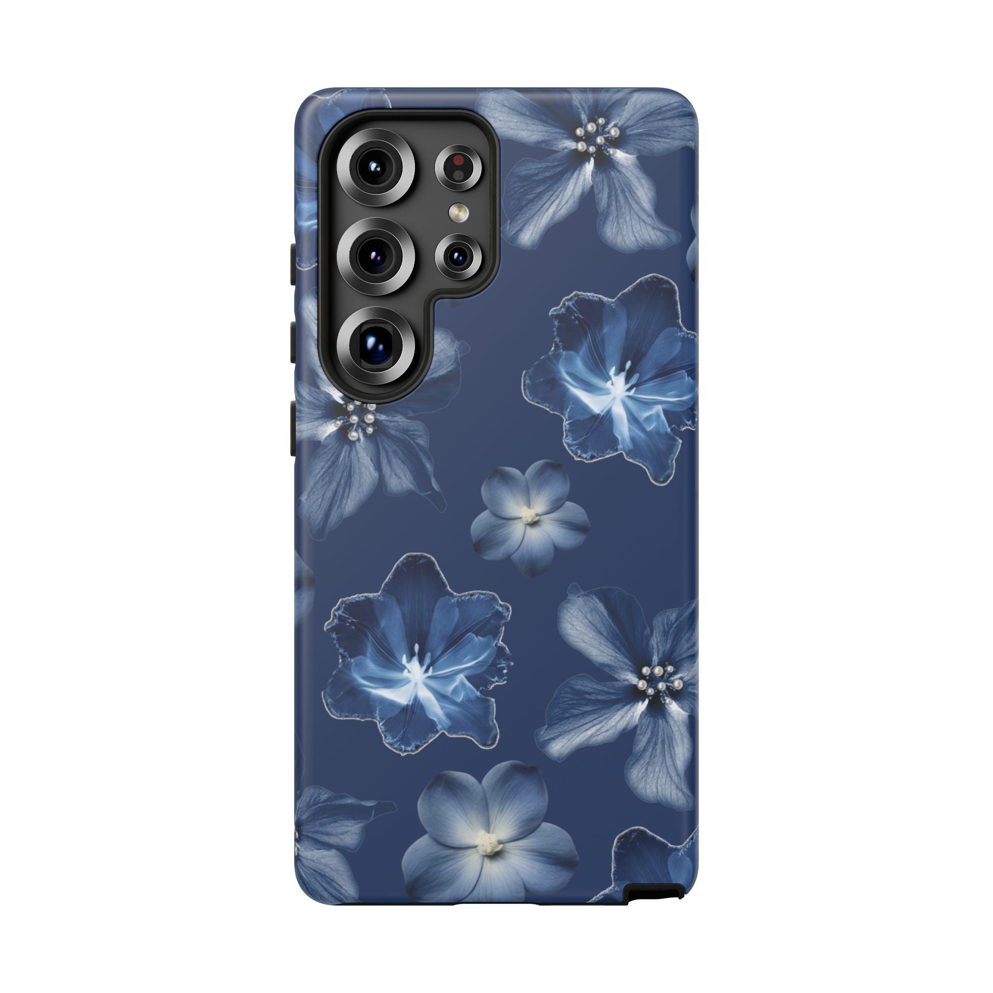 Navy Floral Tough Phone Case — Blue Bloom Protective Cover
