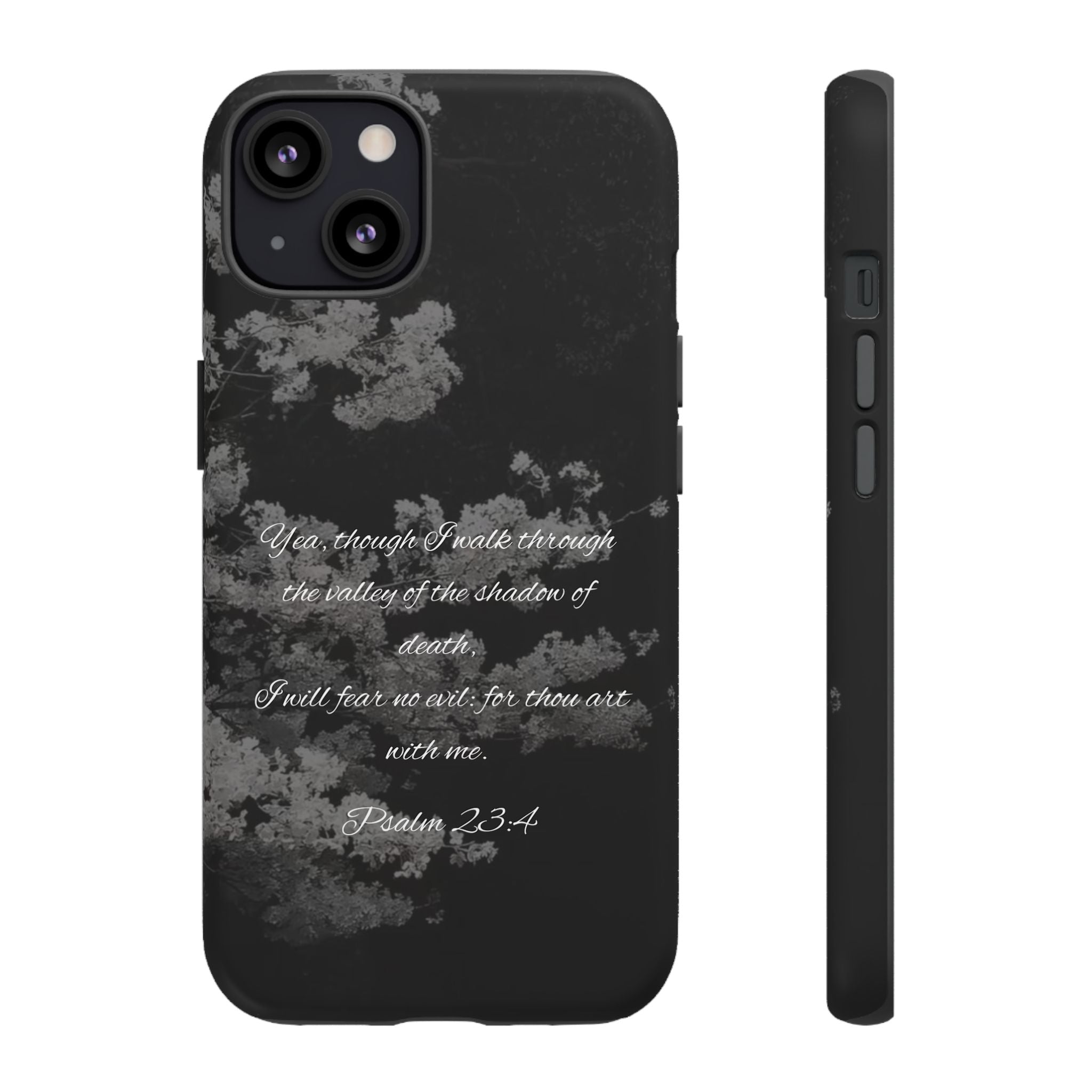 Bible Verse Phone Case — Psalm 23:4 Comfort Black Protective Cover