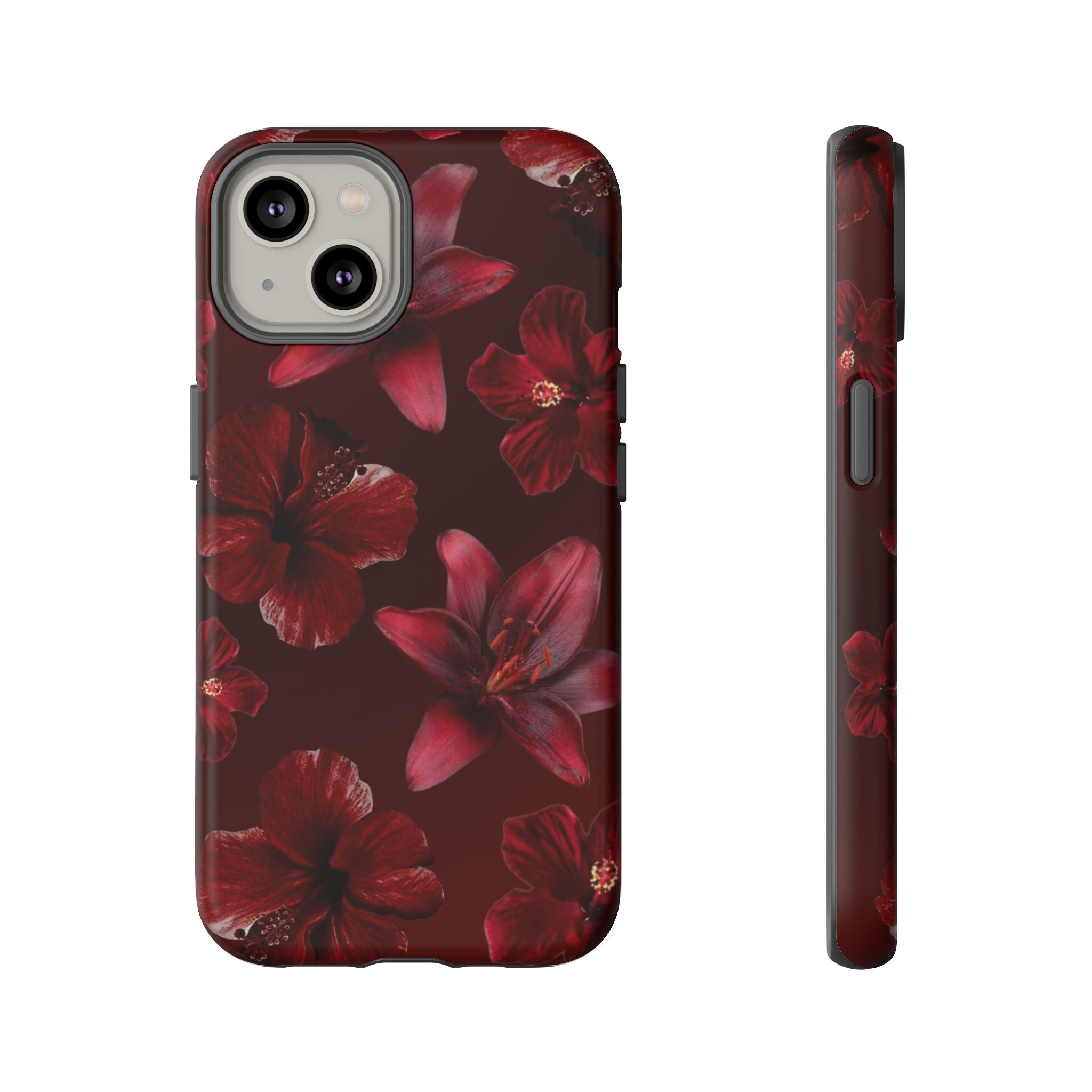 Tough Cases - Dark Red Floral Phone Case