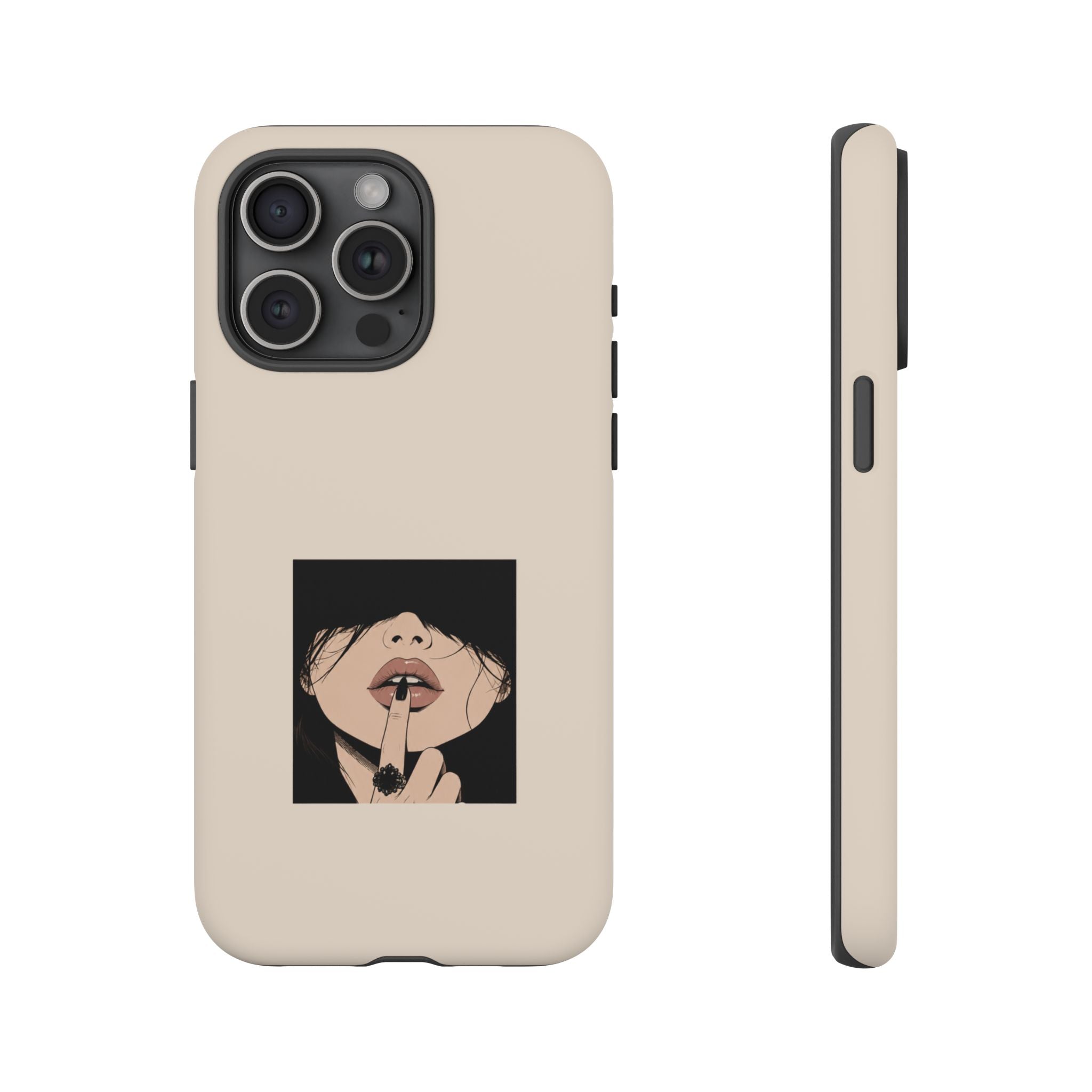 Minimal Anime Girl Shh Design, Edgy Aesthetic Protective Cover