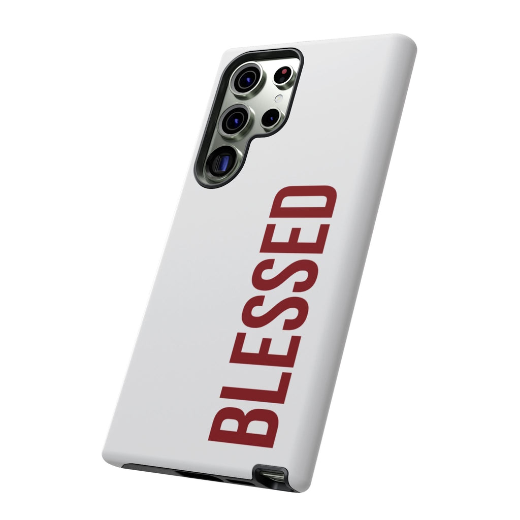 Blessed Vertical Phone Case — Protective Slim iPhone Cover with Red 'BLESSED' Text