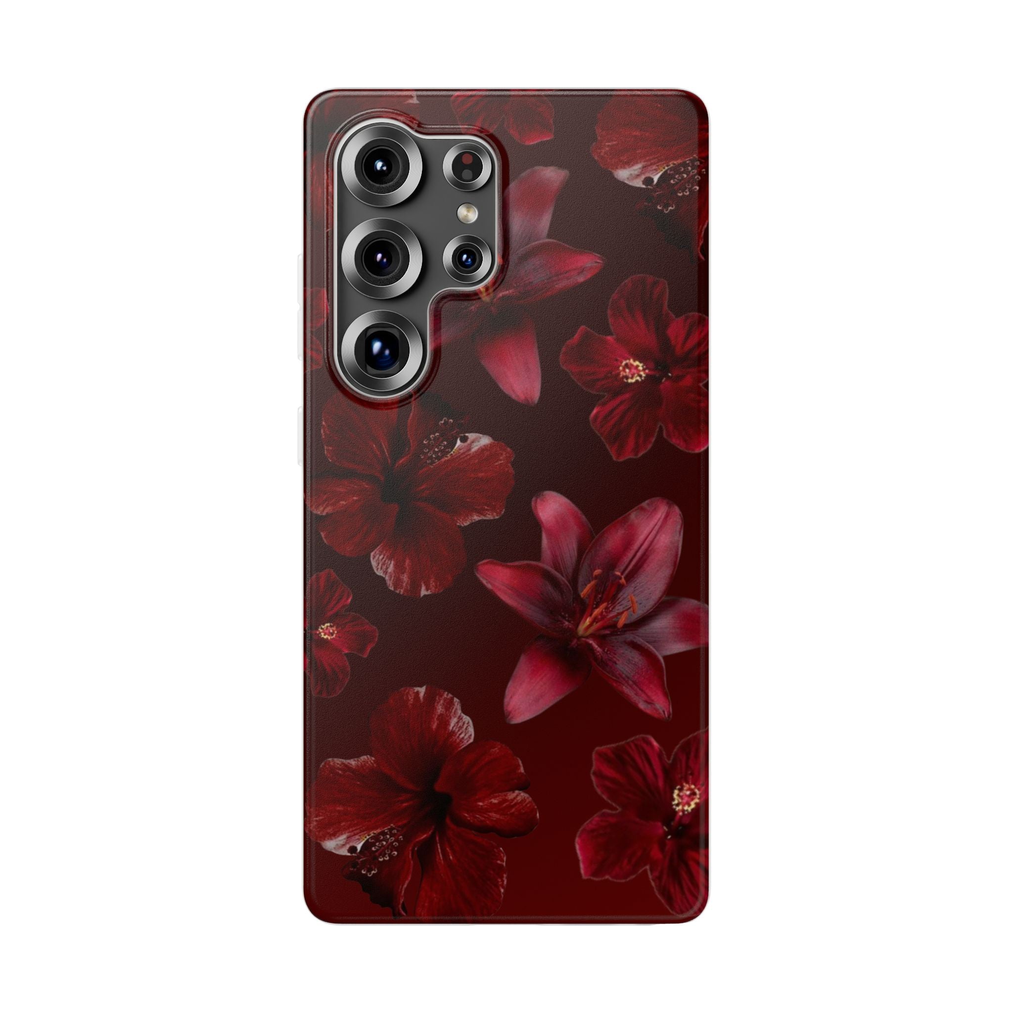 Red Floral Flexi Phone Case – Dark Burgundy Lily Pattern