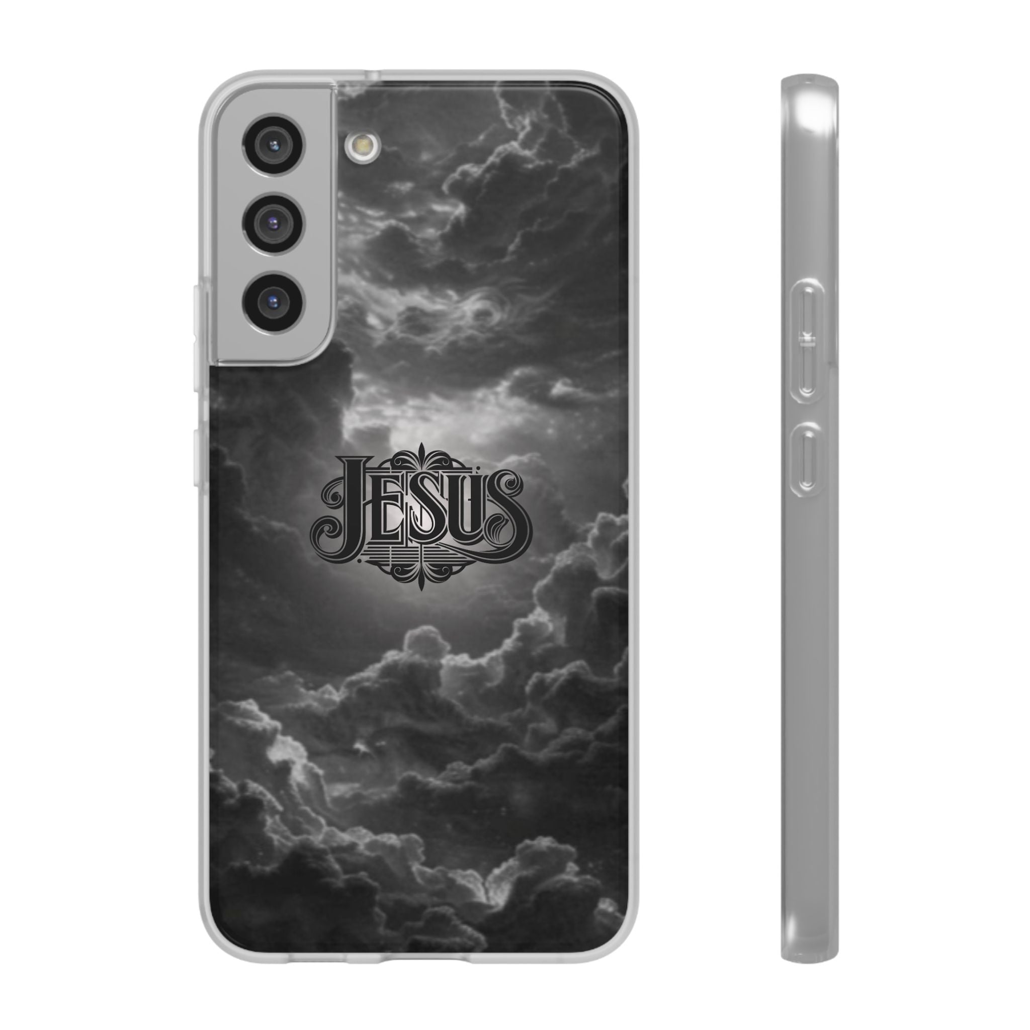 Jesus Cloud Phone Case — Faith-Inspired Flexi Case with 'Jesus' Script