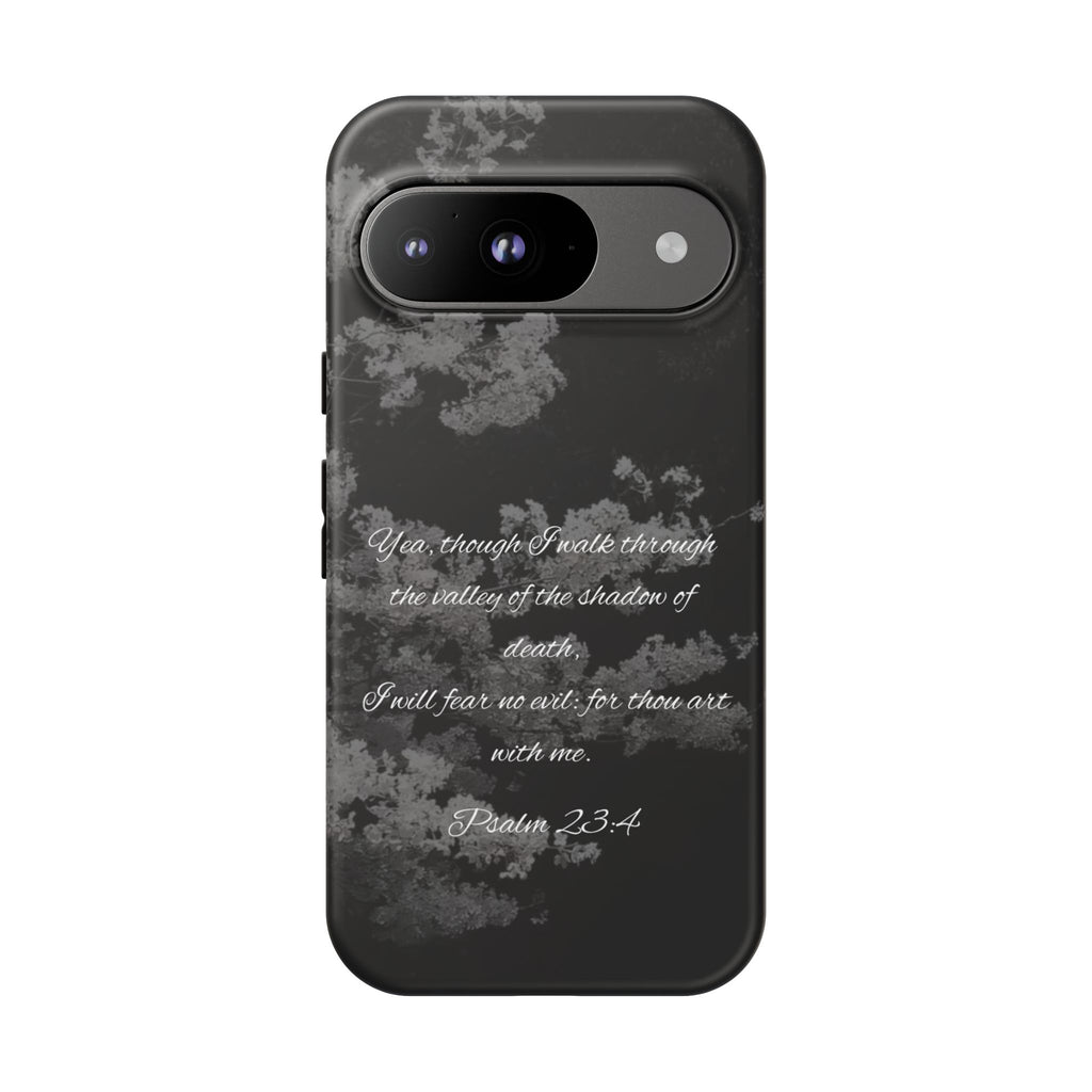 Bible Verse Phone Case — Psalm 23:4 Comfort Black Protective Cover