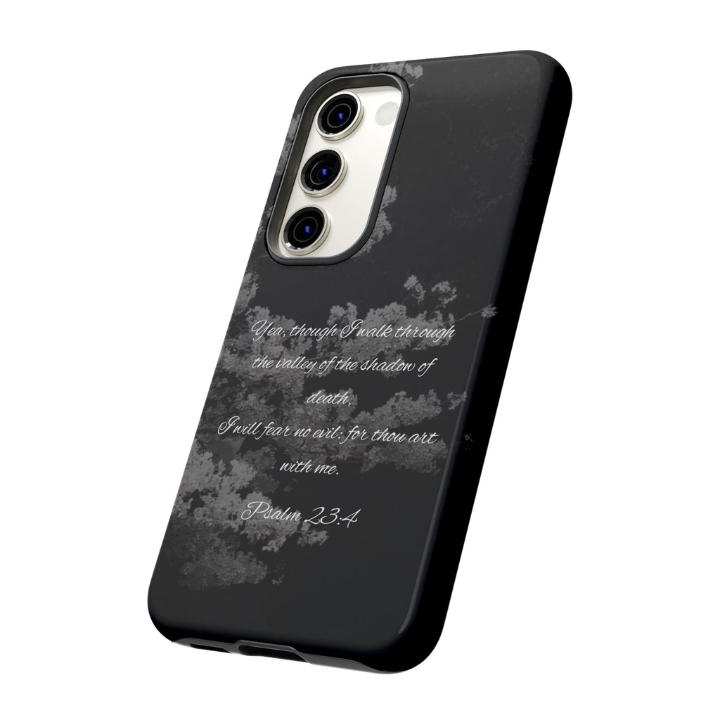 Bible Verse Phone Case — Psalm 23:4 Comfort Black Protective Cover