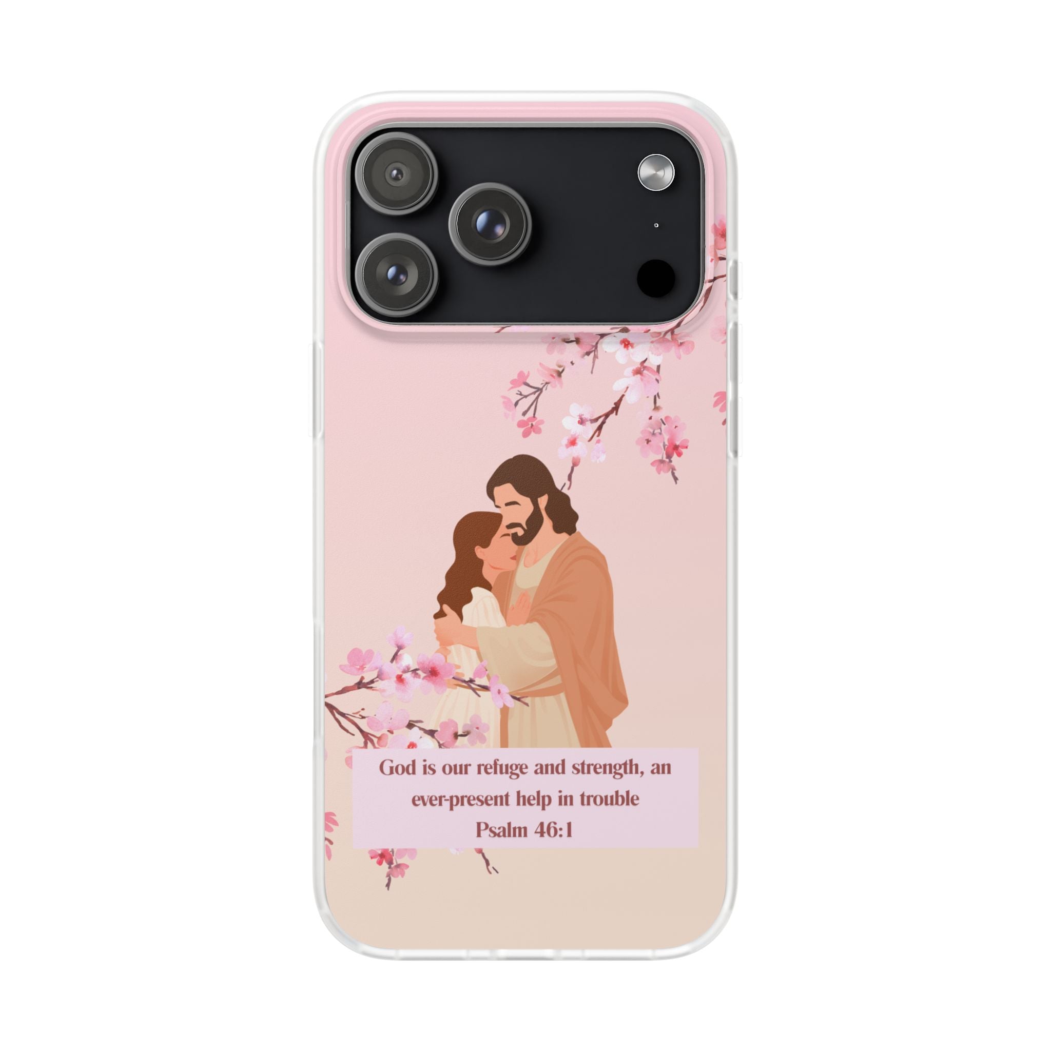 God Is Our Refuge – Psalm 46:1 Cherry Blossom Christian Flexi Phone Case