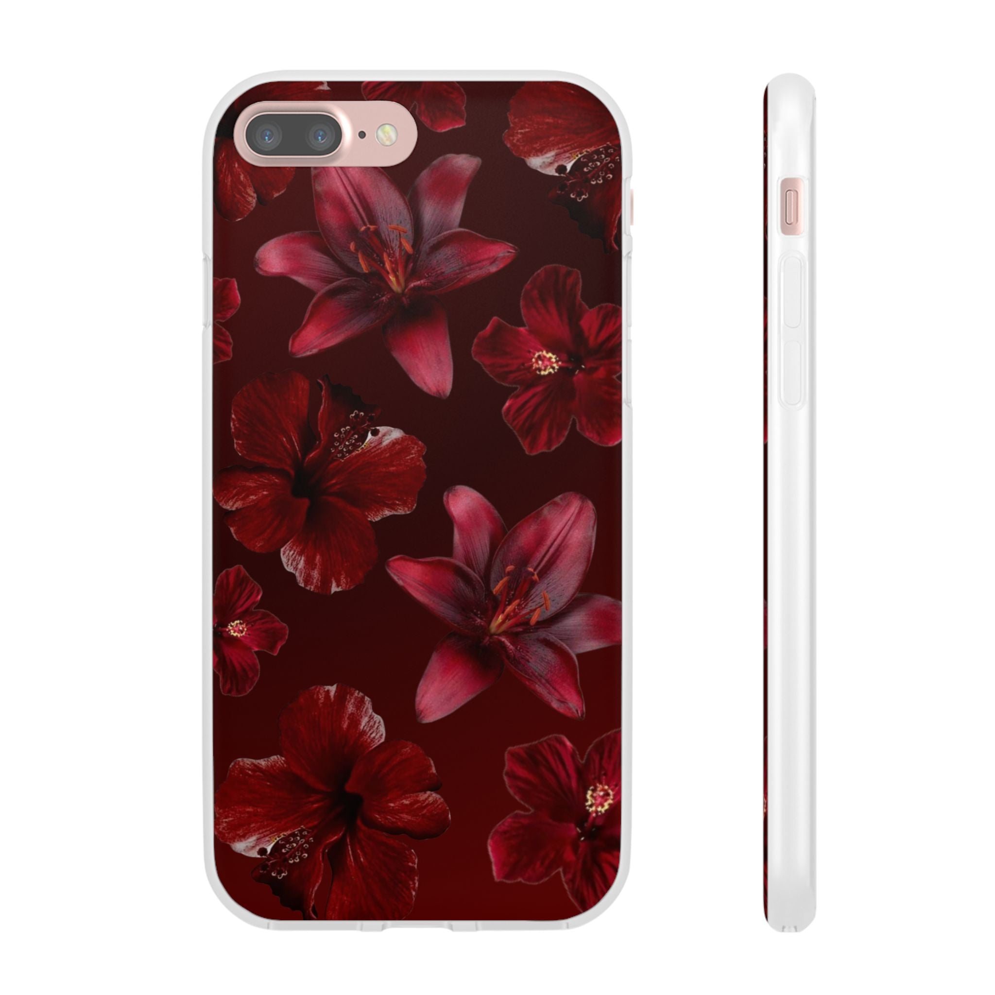 Red Floral Flexi Phone Case – Dark Burgundy Lily Pattern