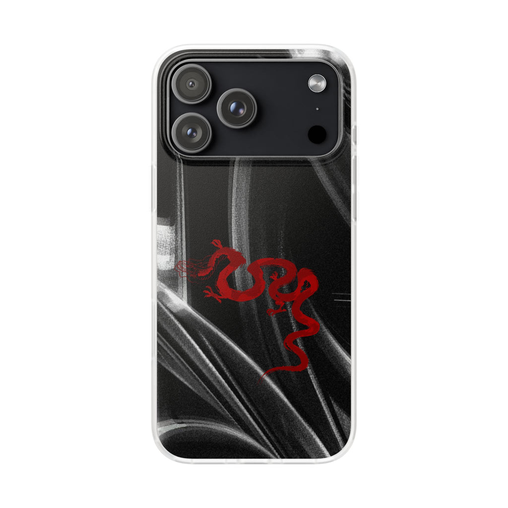 Flexi Phone Case — Black Smoke Background with Red Dragon