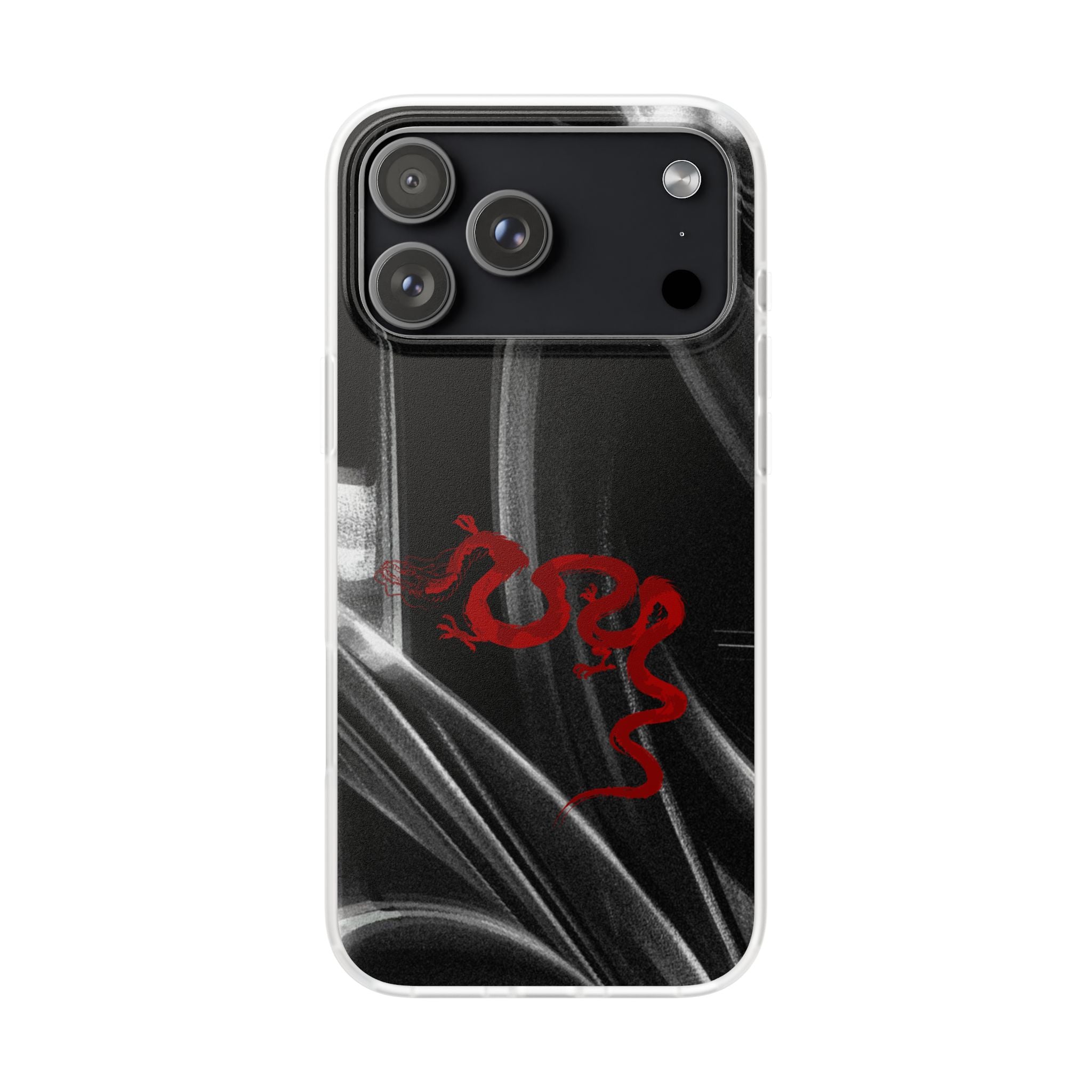 Flexi Phone Case — Black Smoke Background with Red Dragon