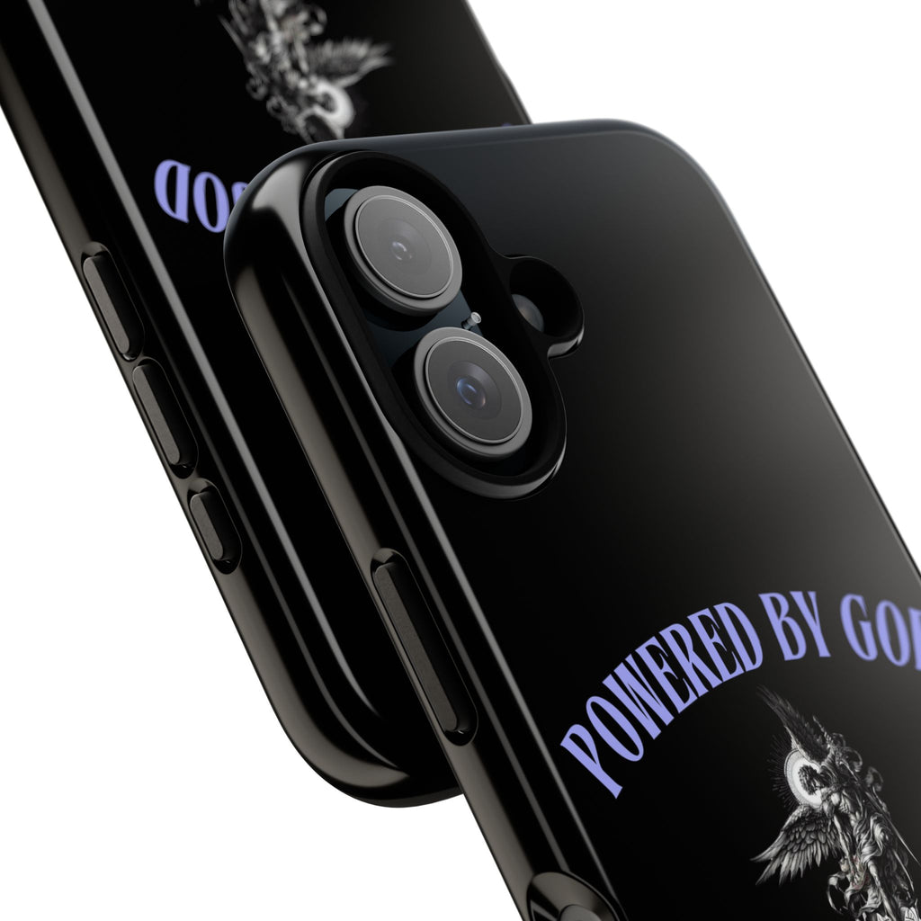 Phone Case — "Powered by God" Black Protective Case with Angelic Skull Design