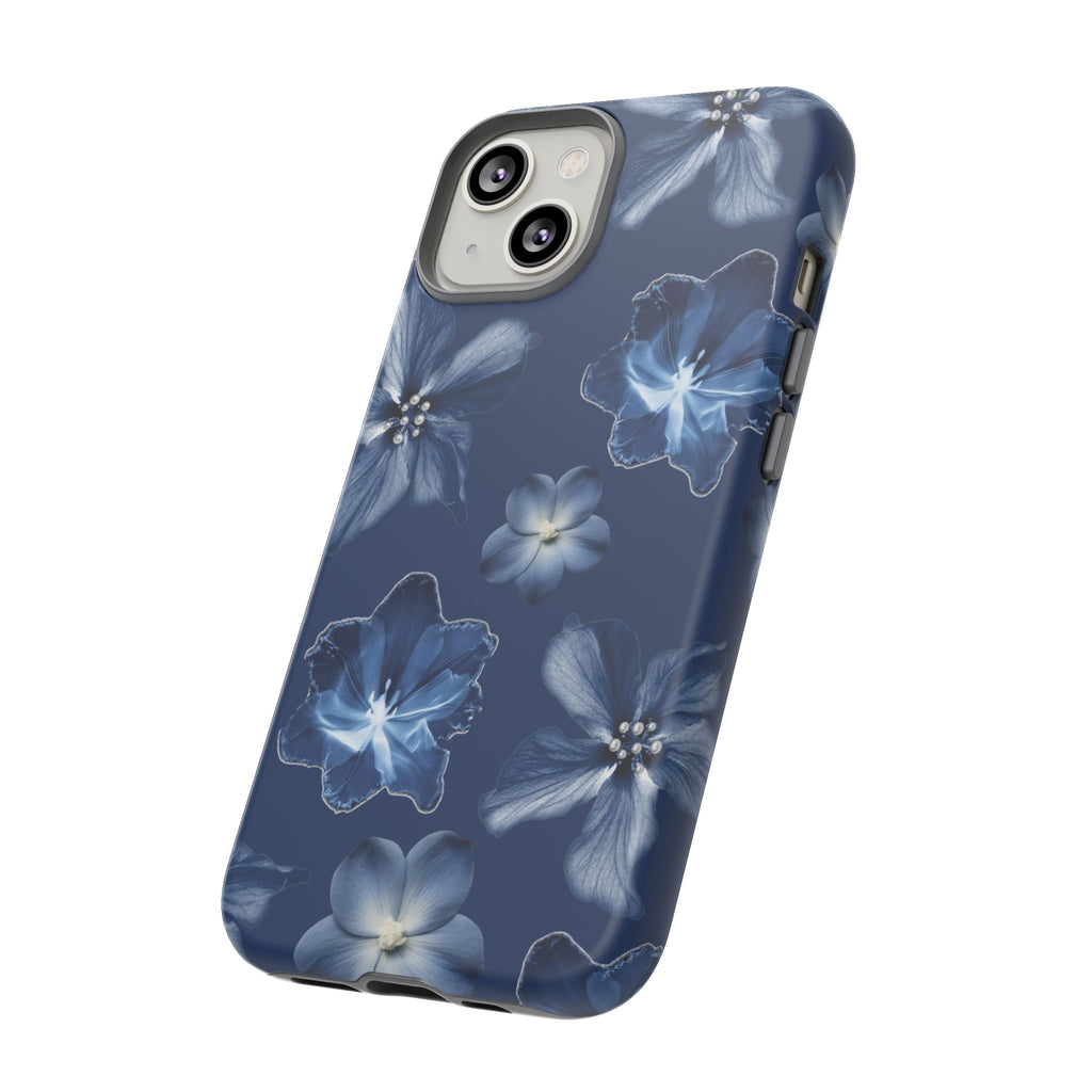 Navy Floral Tough Phone Case — Blue Bloom Protective Cover
