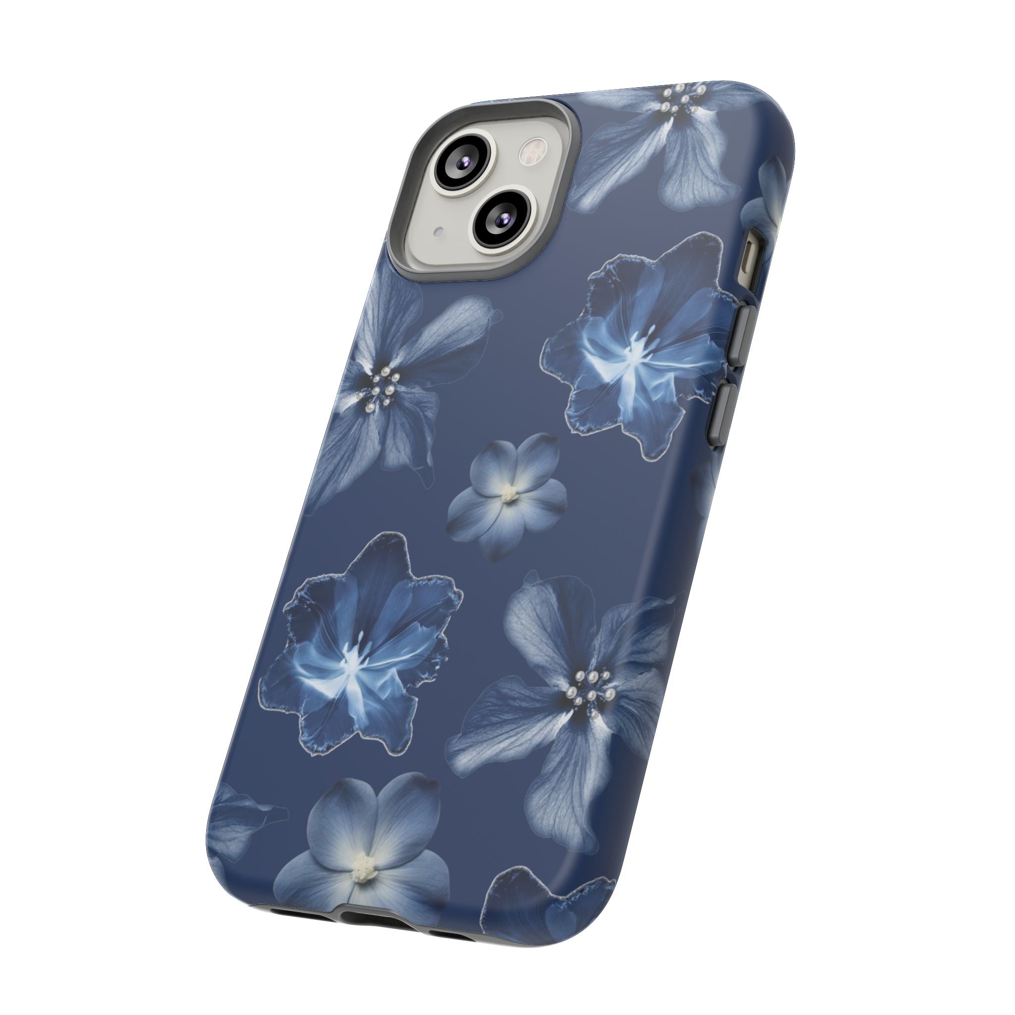 Navy Floral Tough Phone Case — Blue Bloom Protective Cover