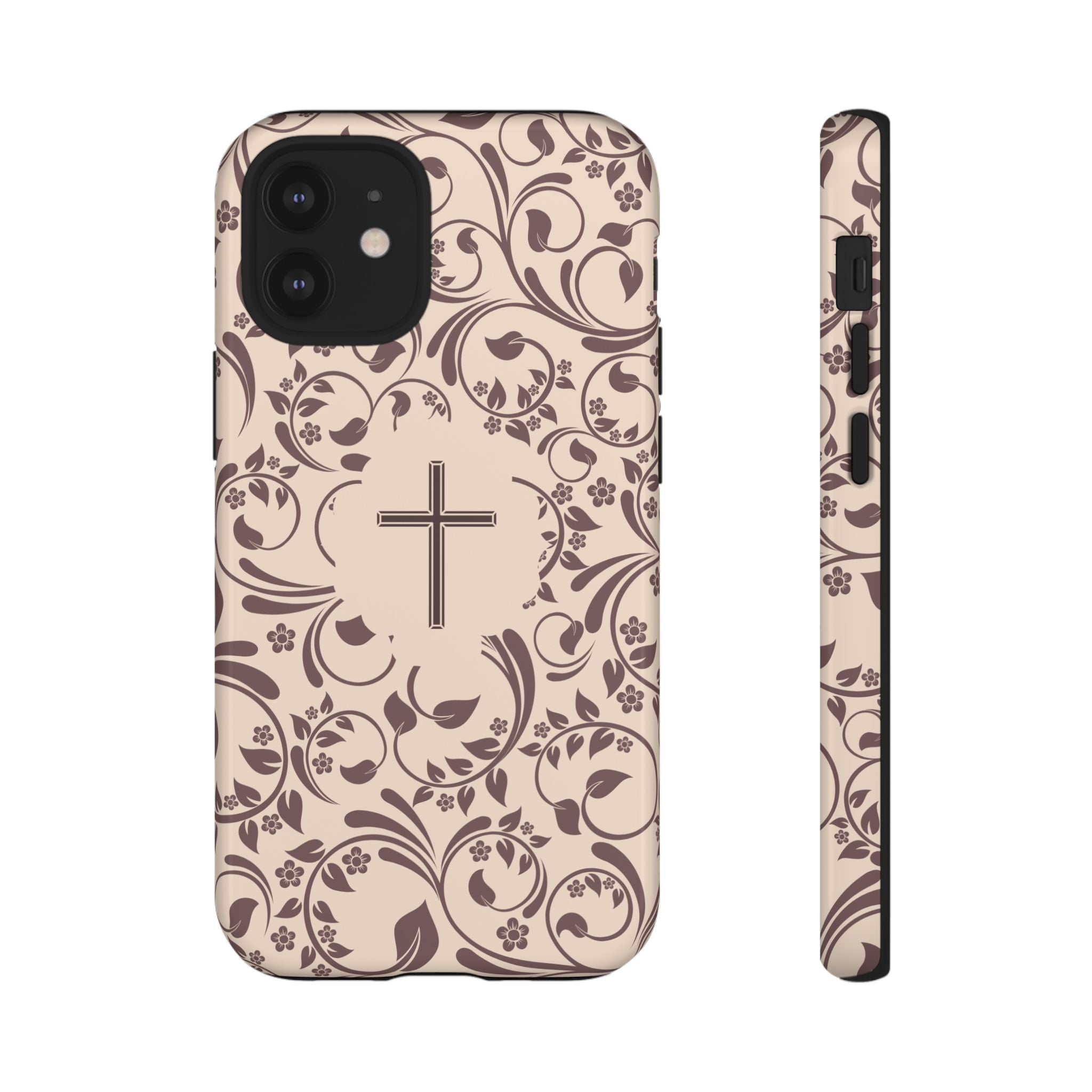 Christian Cross Floral Phone Case — Elegant Religious Protective Cover