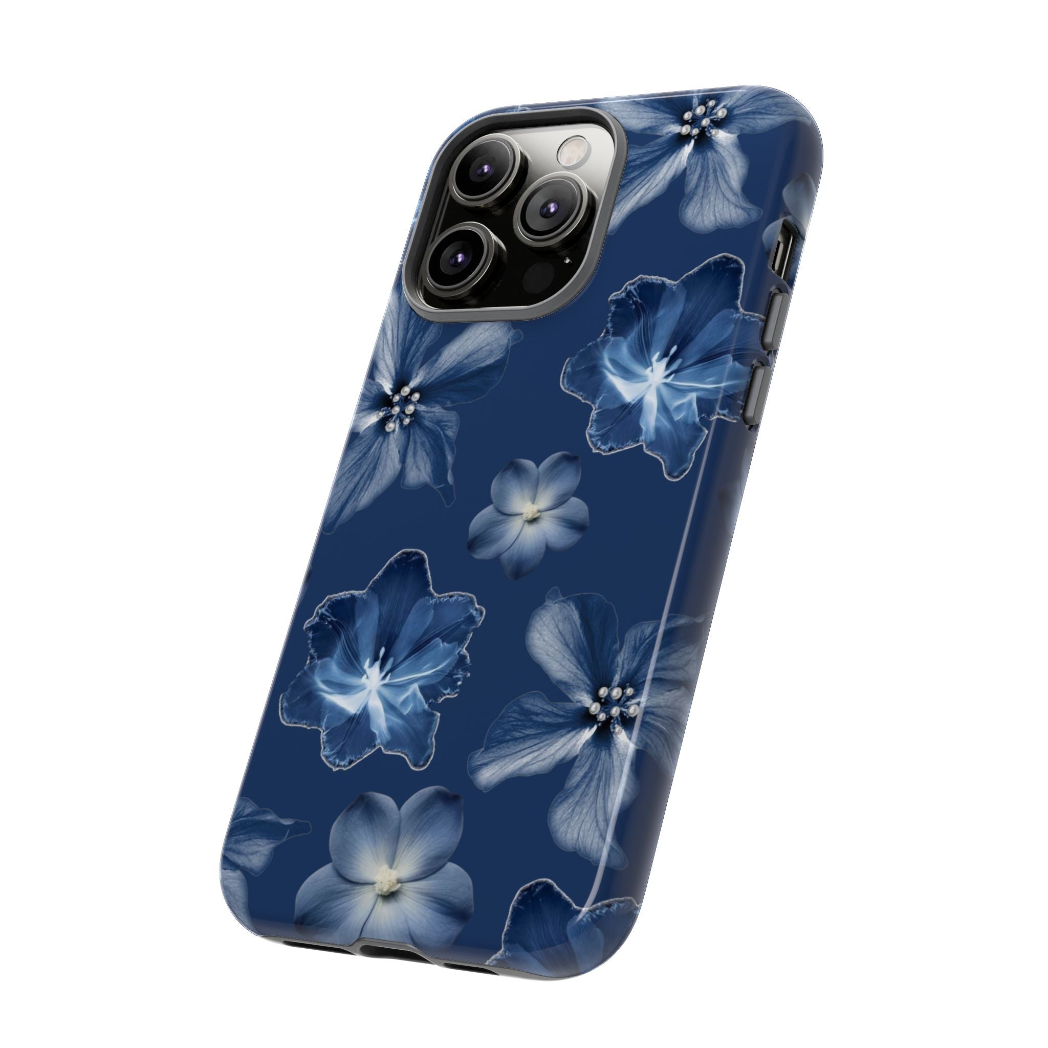 Navy Floral Tough Phone Case — Blue Bloom Protective Cover