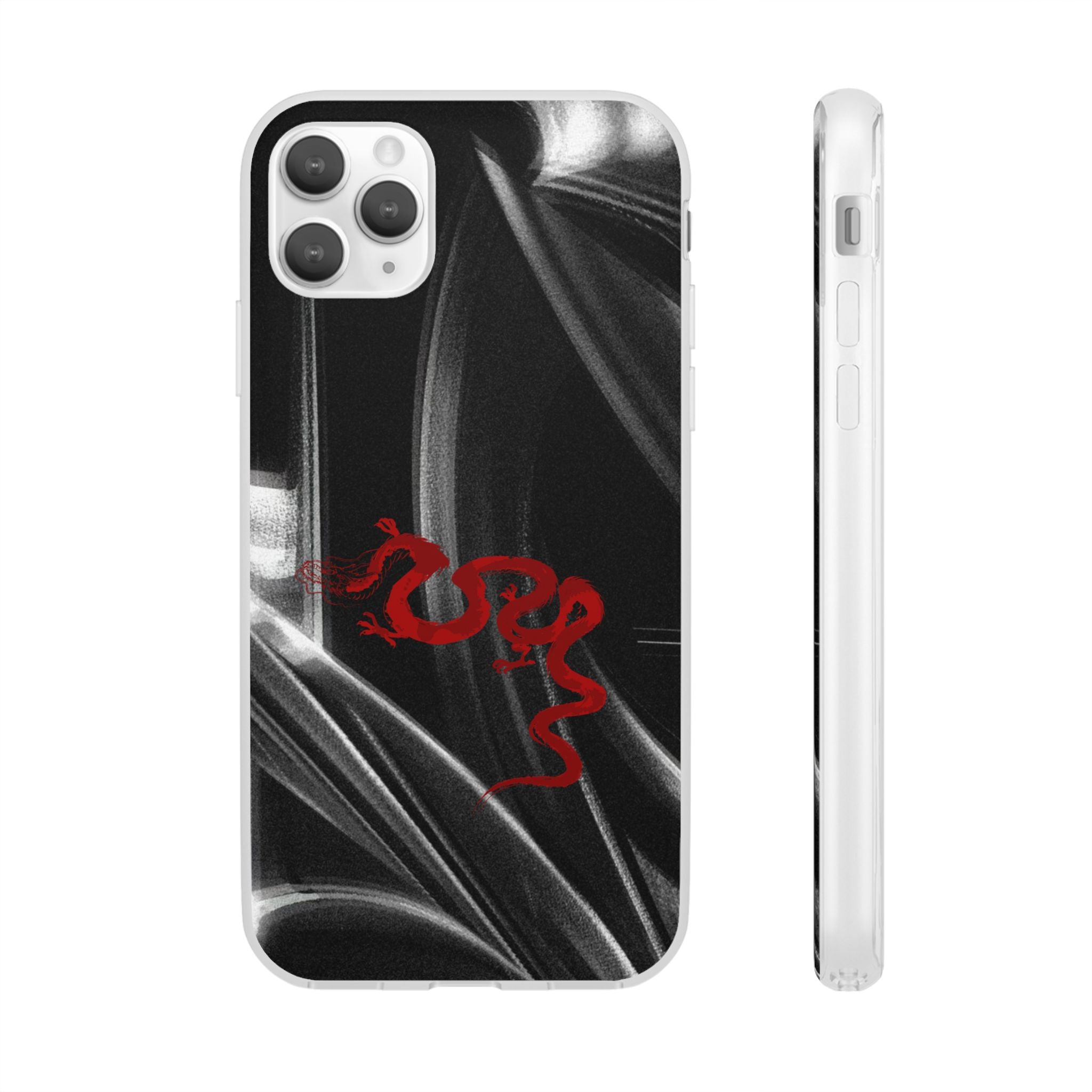Flexi Phone Case — Black Smoke Background with Red Dragon