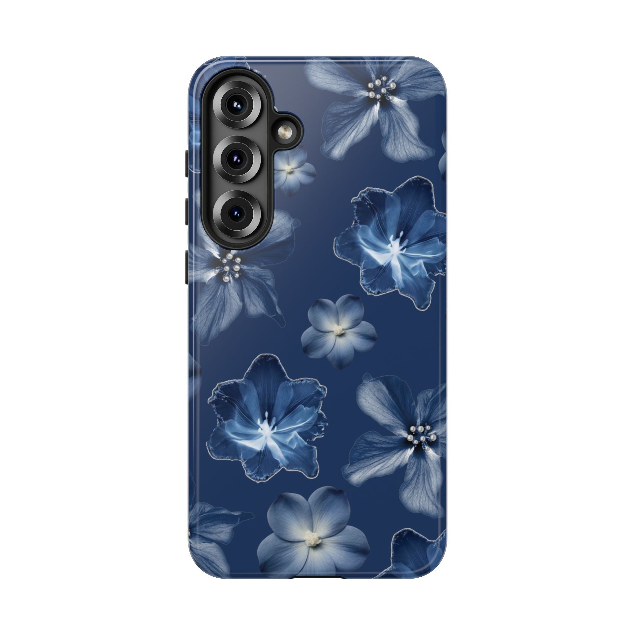 Navy Floral Tough Phone Case — Blue Bloom Protective Cover