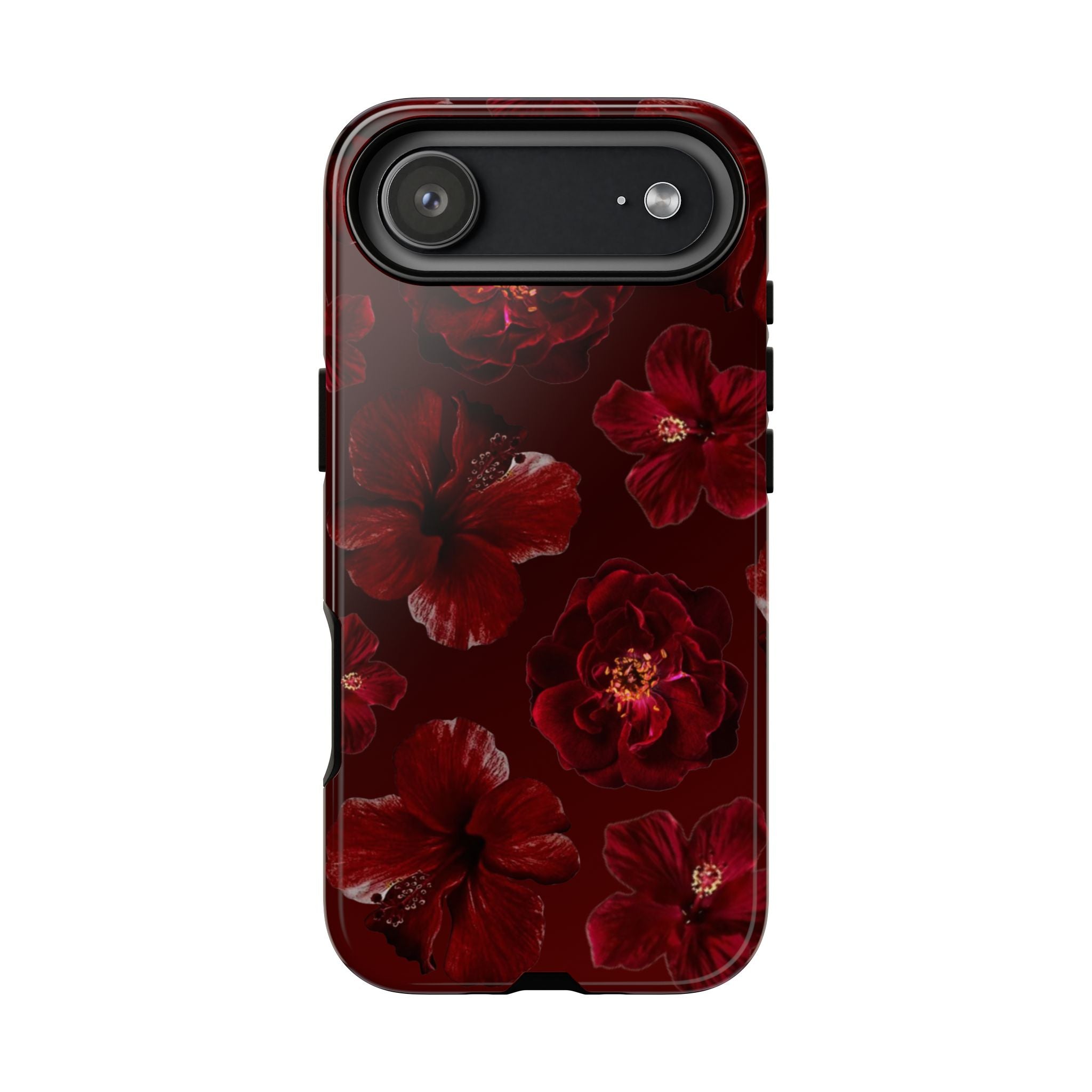 Dark Red Floral Phone Case – Protective Tough Case with Burgundy Roses