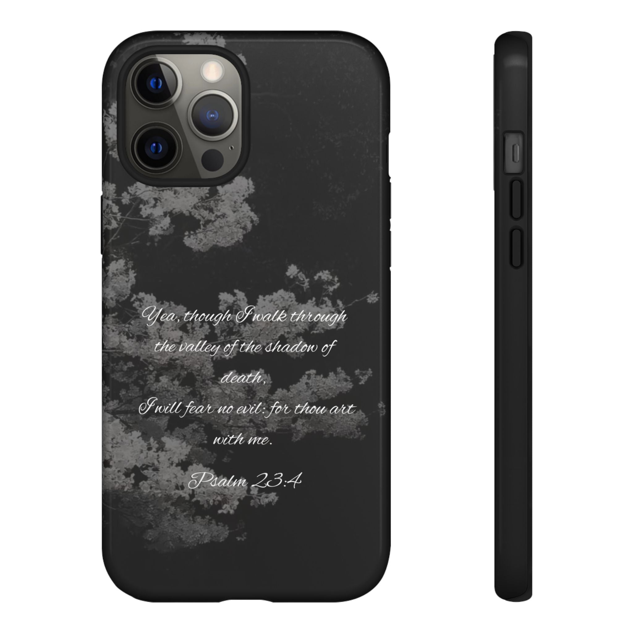 Bible Verse Phone Case — Psalm 23:4 Comfort Black Protective Cover