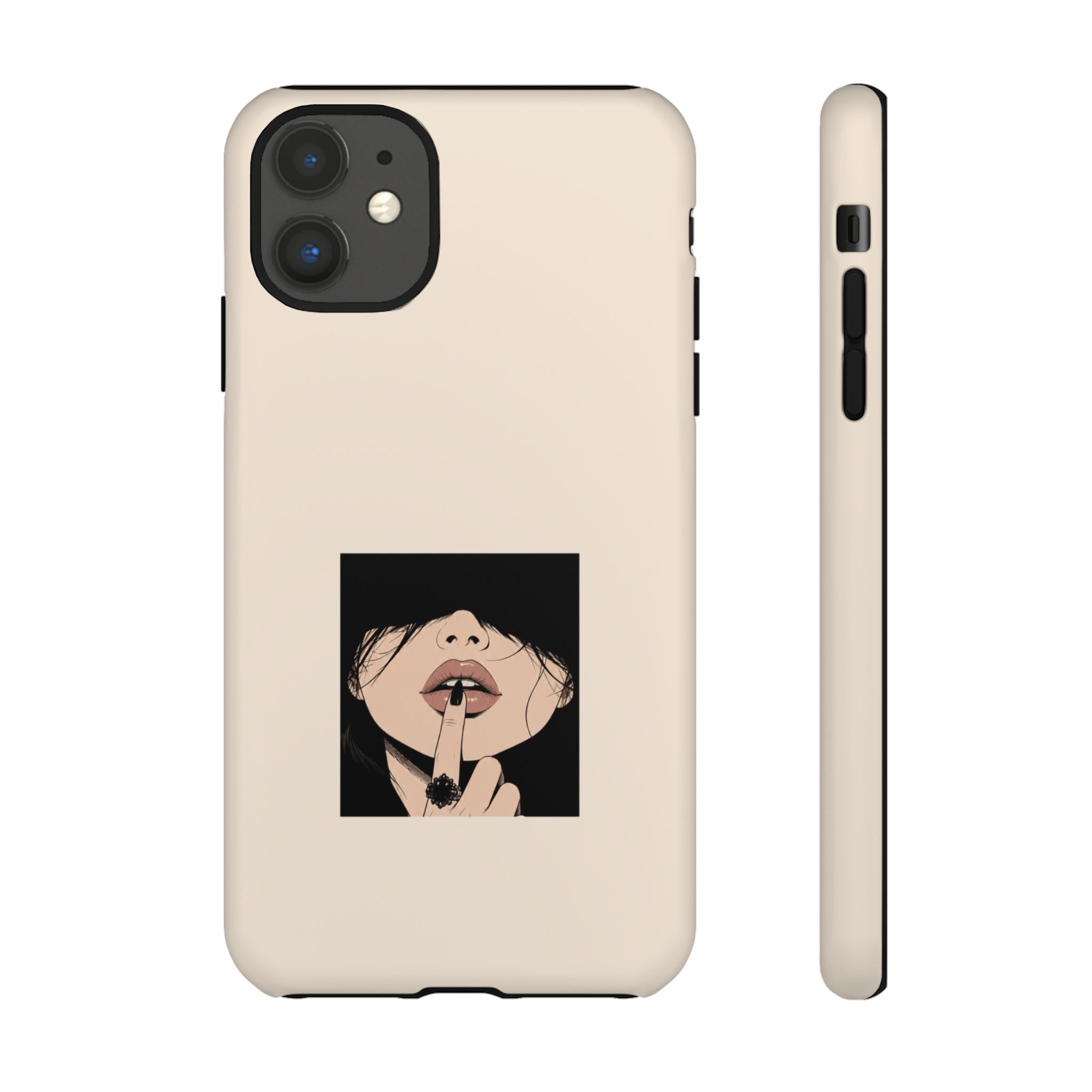 Minimal Anime Girl Shh Design, Edgy Aesthetic Protective Cover