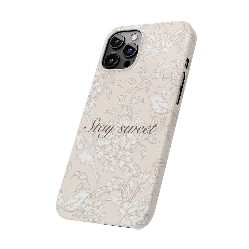 Stay Sweet Floral Slim Phone Case — Beige Bird & Blossom Protective Cover
