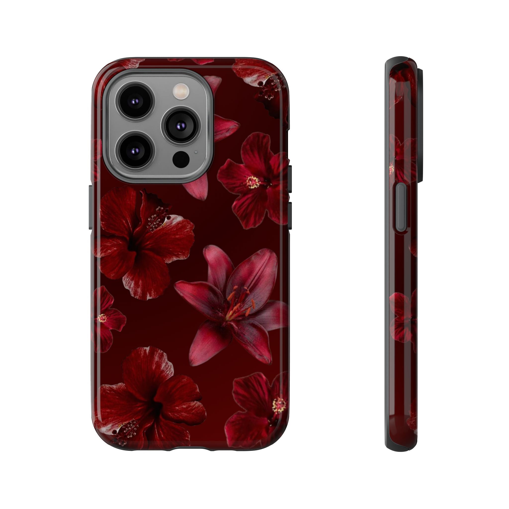 Tough Cases - Dark Red Floral Phone Case
