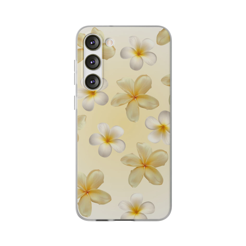 Plumeria Floral Flexi Phone Case — Tropical Yellow Flower Protective Cover