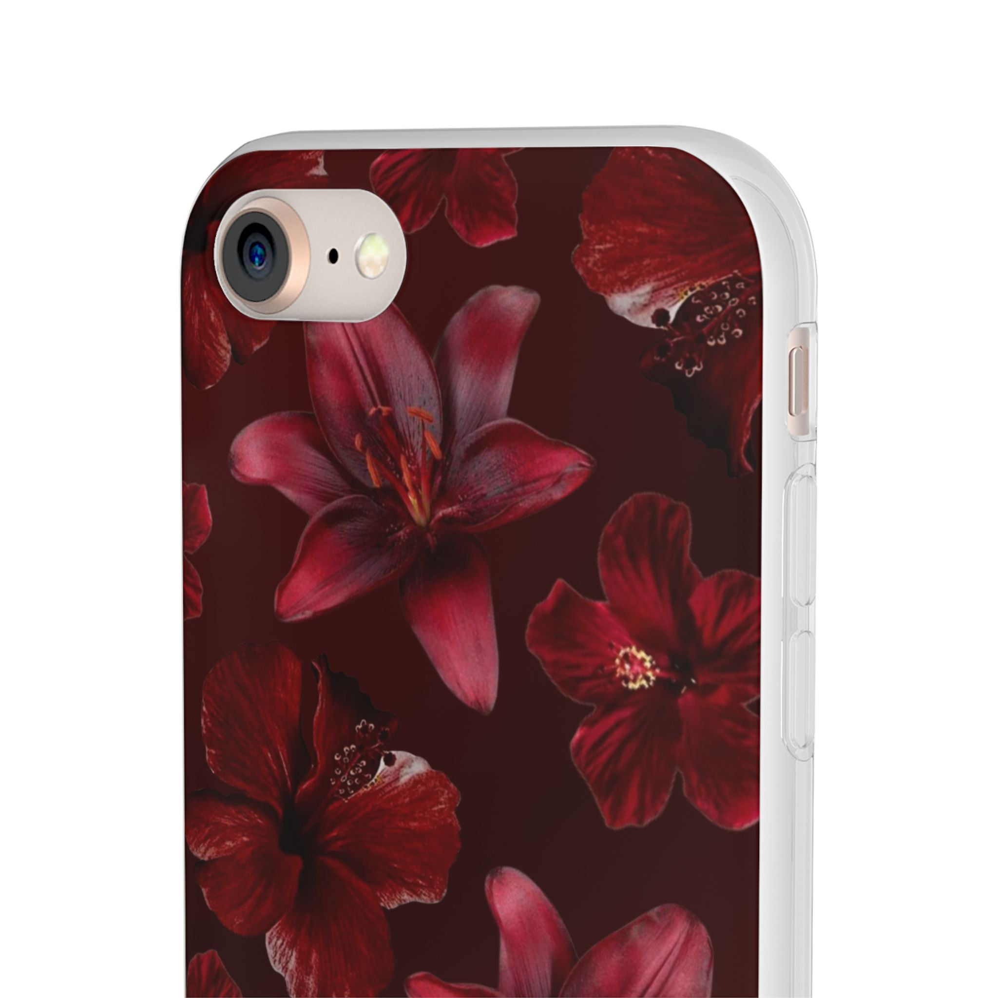 Red Floral Flexi Phone Case – Dark Burgundy Lily Pattern