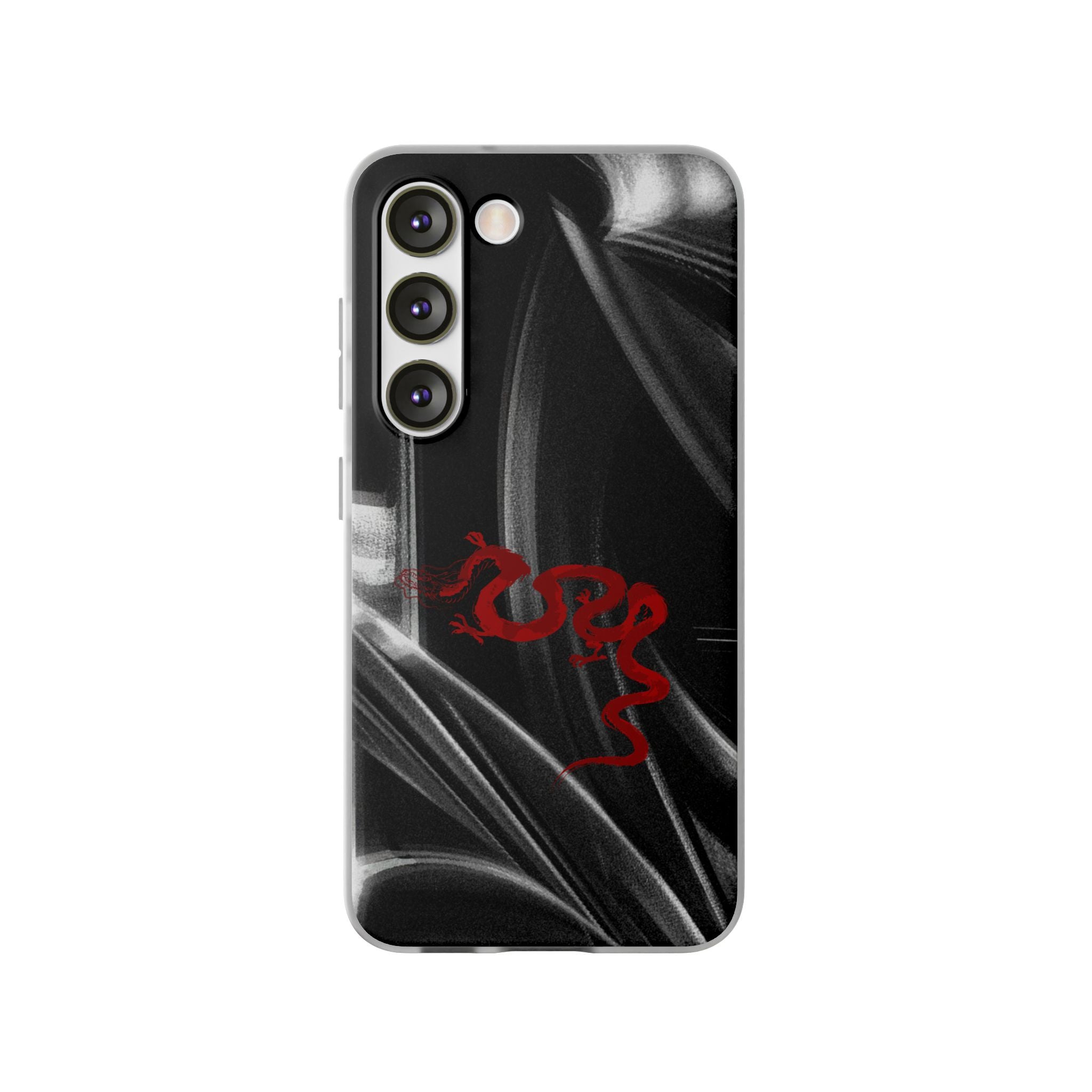 Flexi Phone Case — Black Smoke Background with Red Dragon