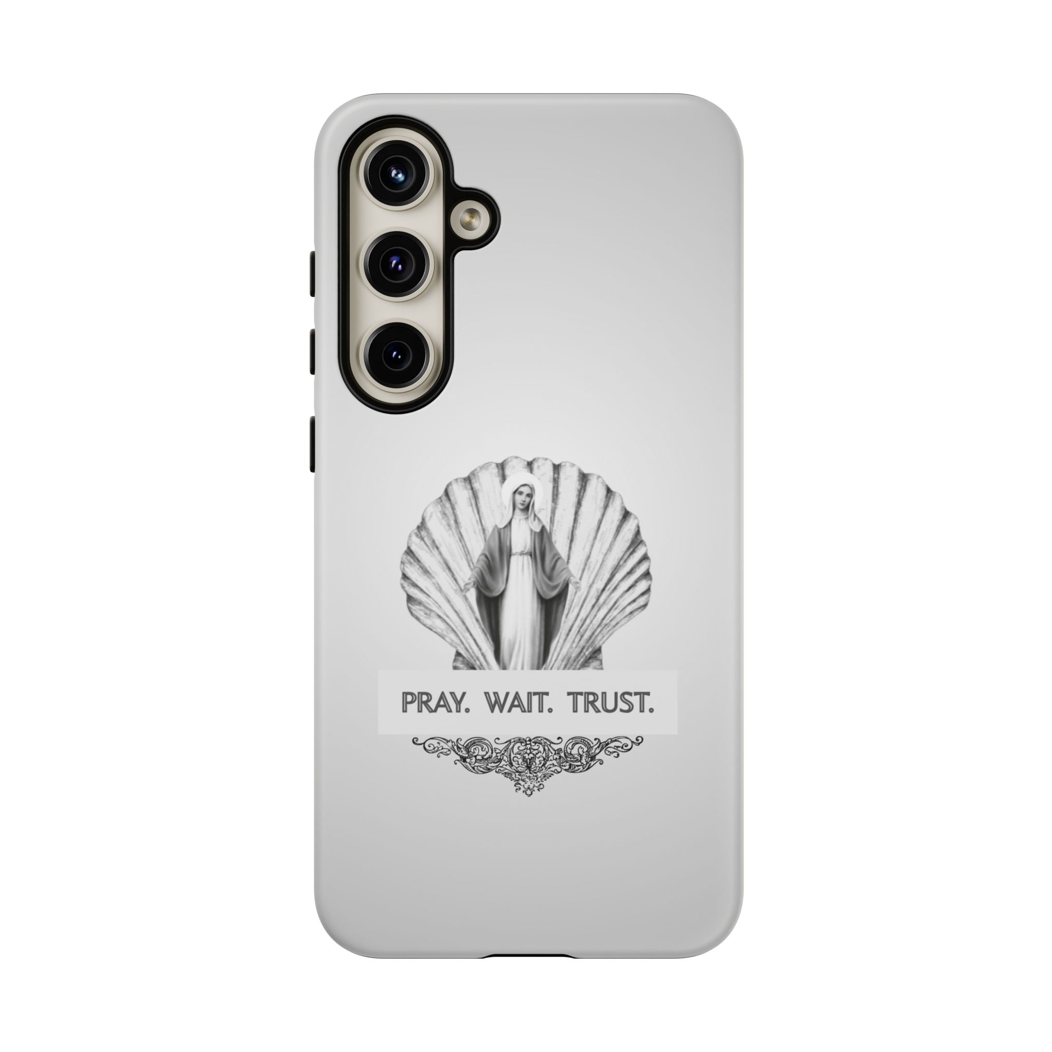 Phone Case — 'Pray. Wait. Trust.' Religious Shell Design (Catholic Inspirational)