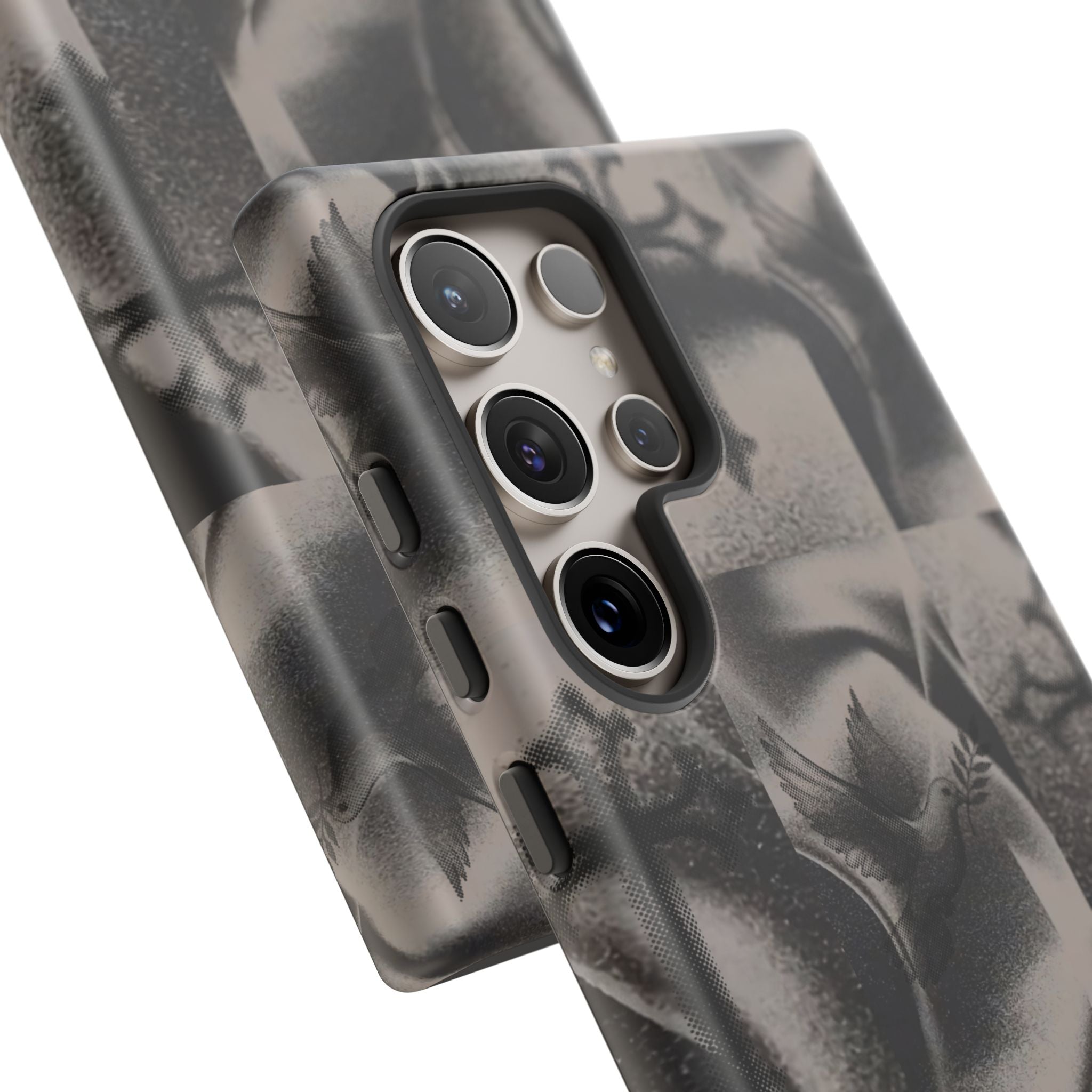 Gothic Cross & Dove Phone Case — Moody Checkerboard Protective Case