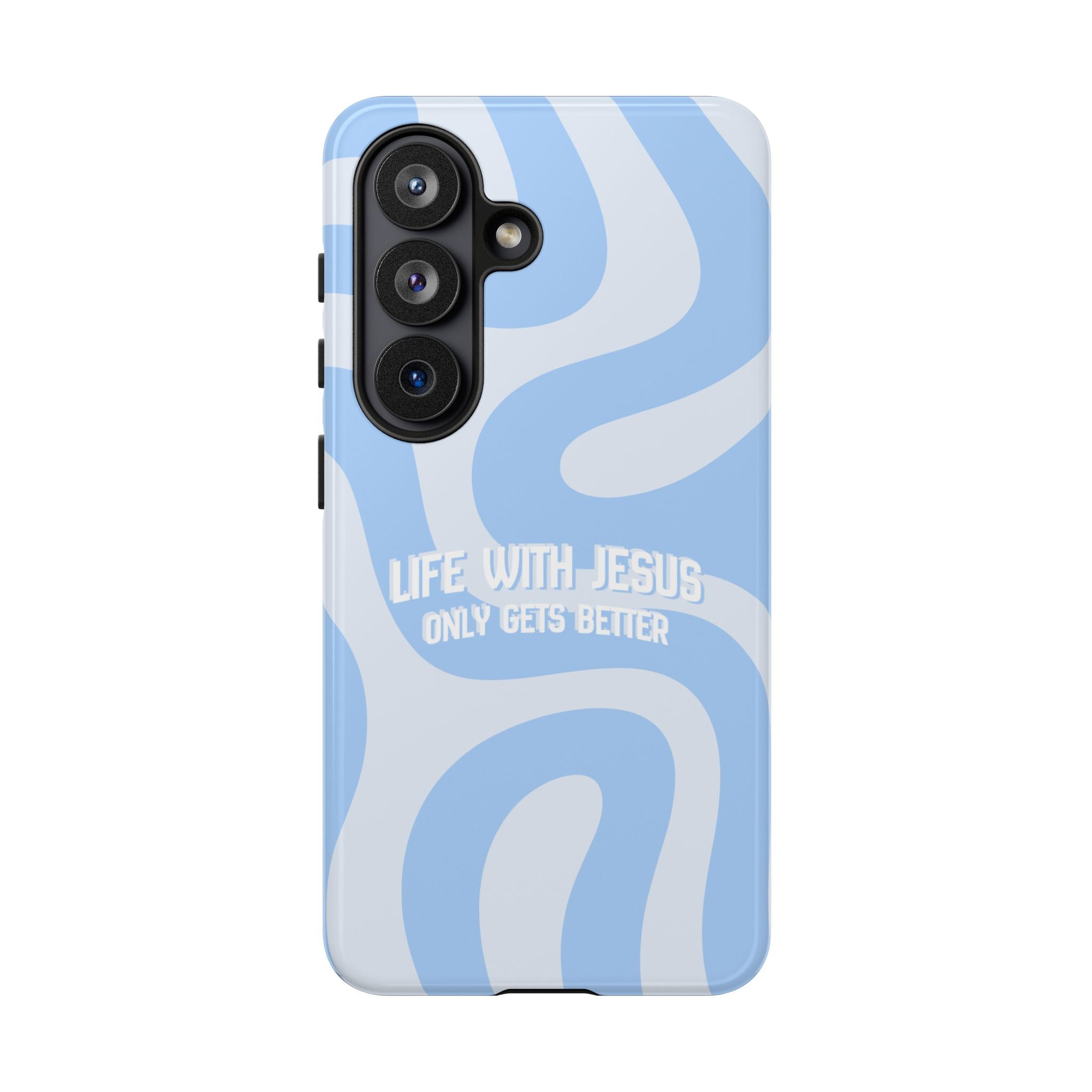 Blue Swirl Phone Case - "Life With Jesus Only Gets Better" Christian iPhone Cover