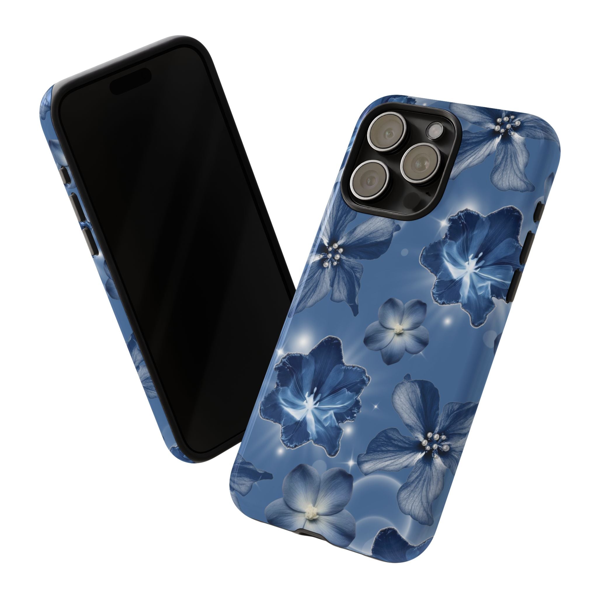 Blue Floral Tough Phone Case — Protective Blossom Design