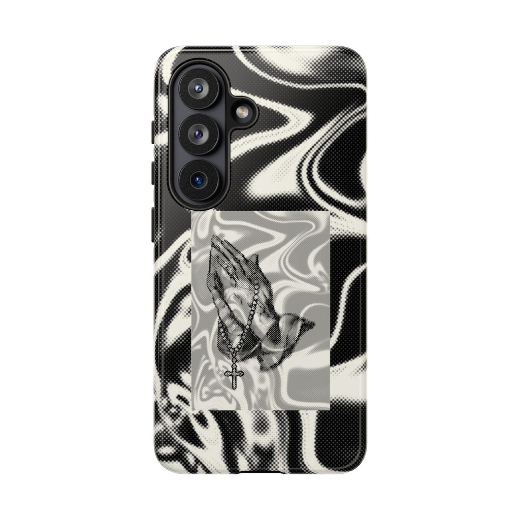Praying Hands Phone Case – Black White Marble Spiritual Design