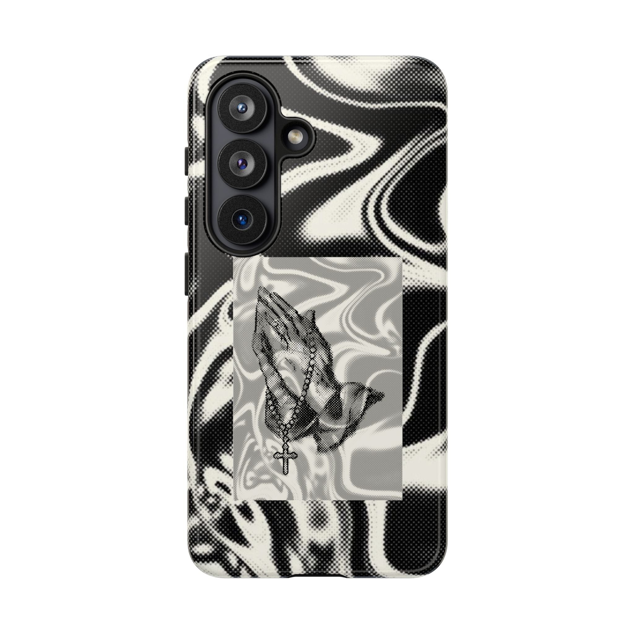 Praying Hands Phone Case – Black White Marble Spiritual Design