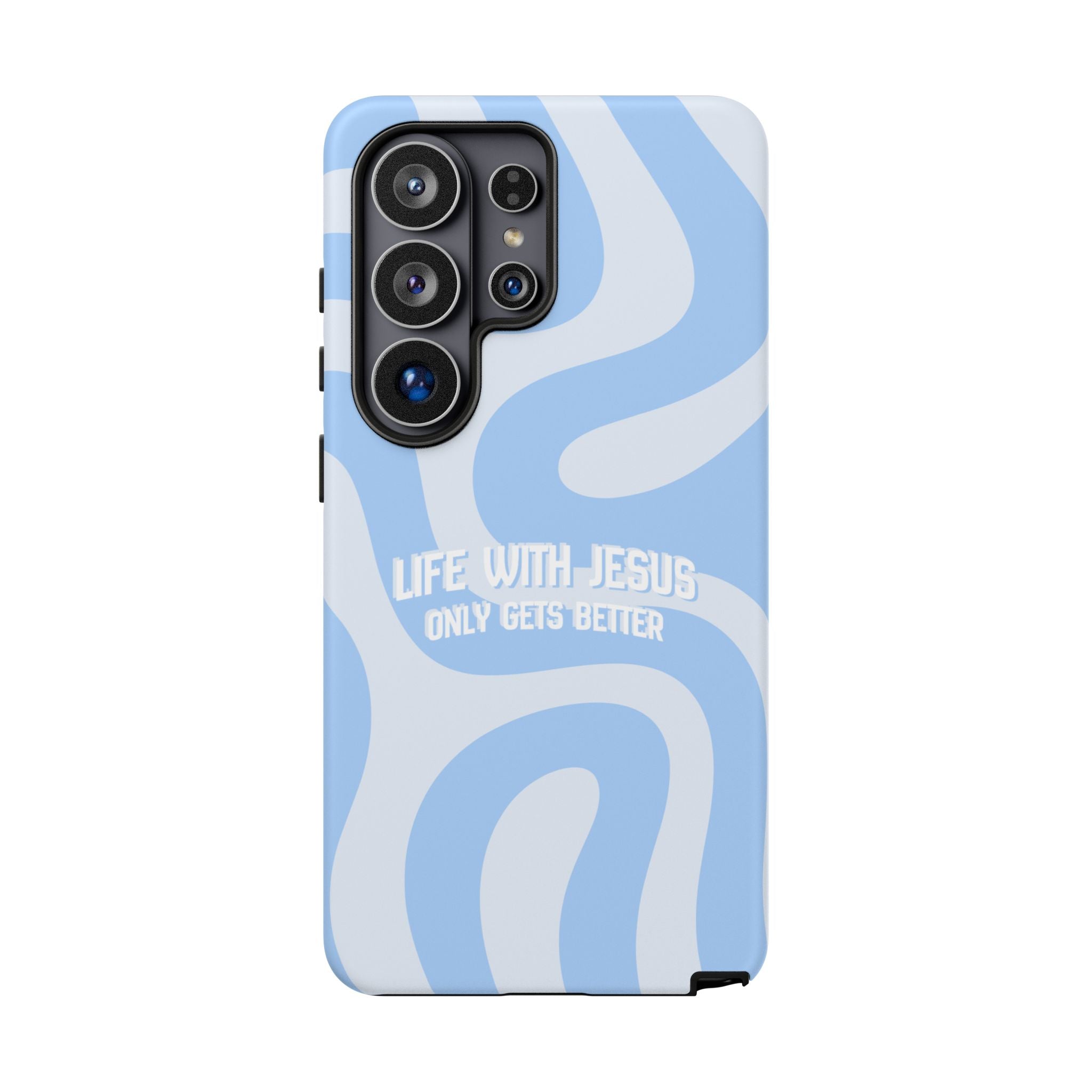 Blue Swirl Phone Case - "Life With Jesus Only Gets Better" Christian iPhone Cover