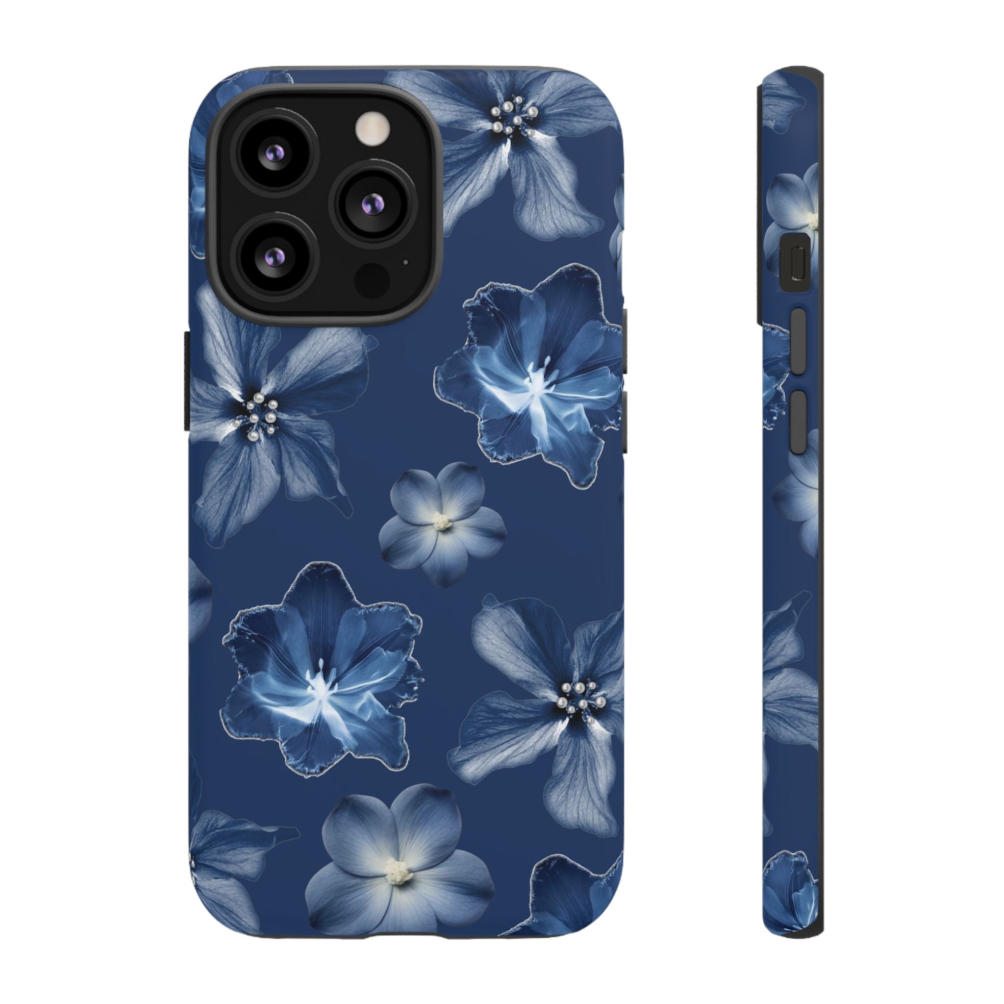 Navy Floral Tough Phone Case — Blue Bloom Protective Cover