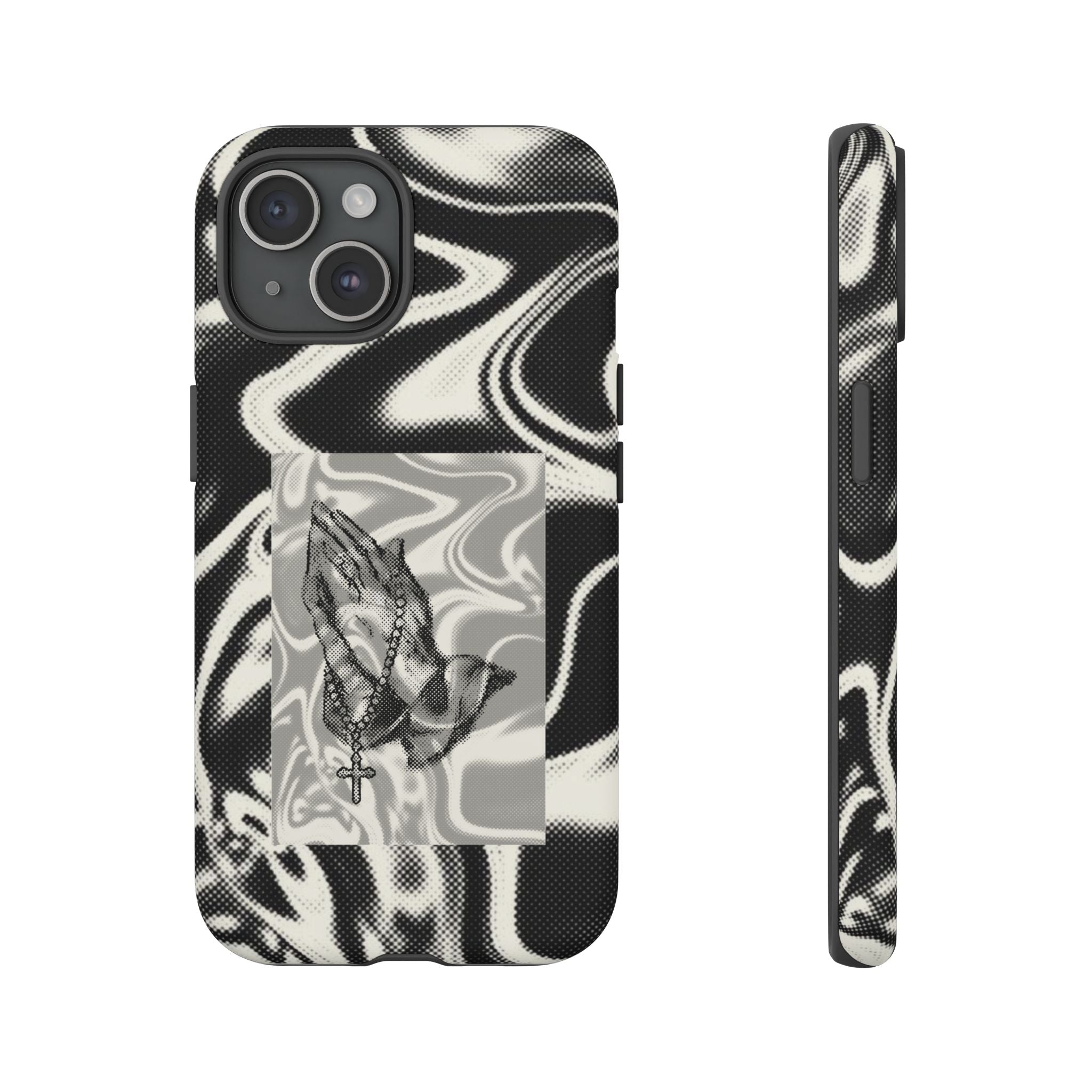 Praying Hands Phone Case – Black White Marble Spiritual Design
