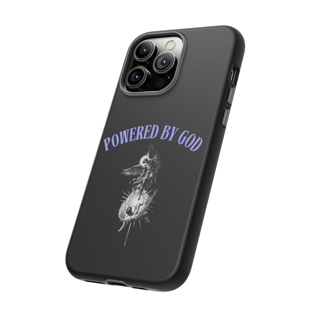 Phone Case — "Powered by God" Black Protective Case with Angelic Skull Design