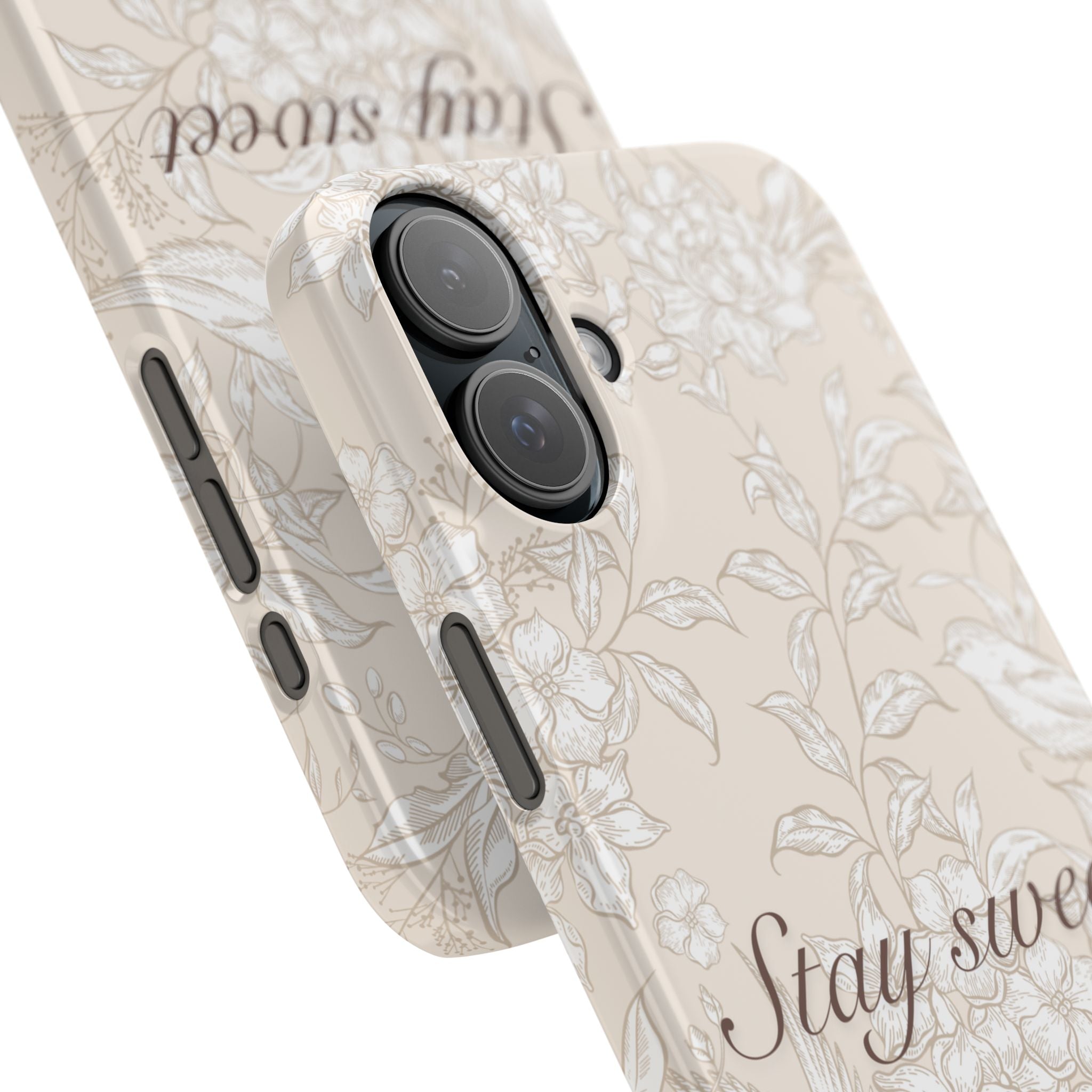 Stay Sweet Floral Slim Phone Case — Beige Bird & Blossom Protective Cover