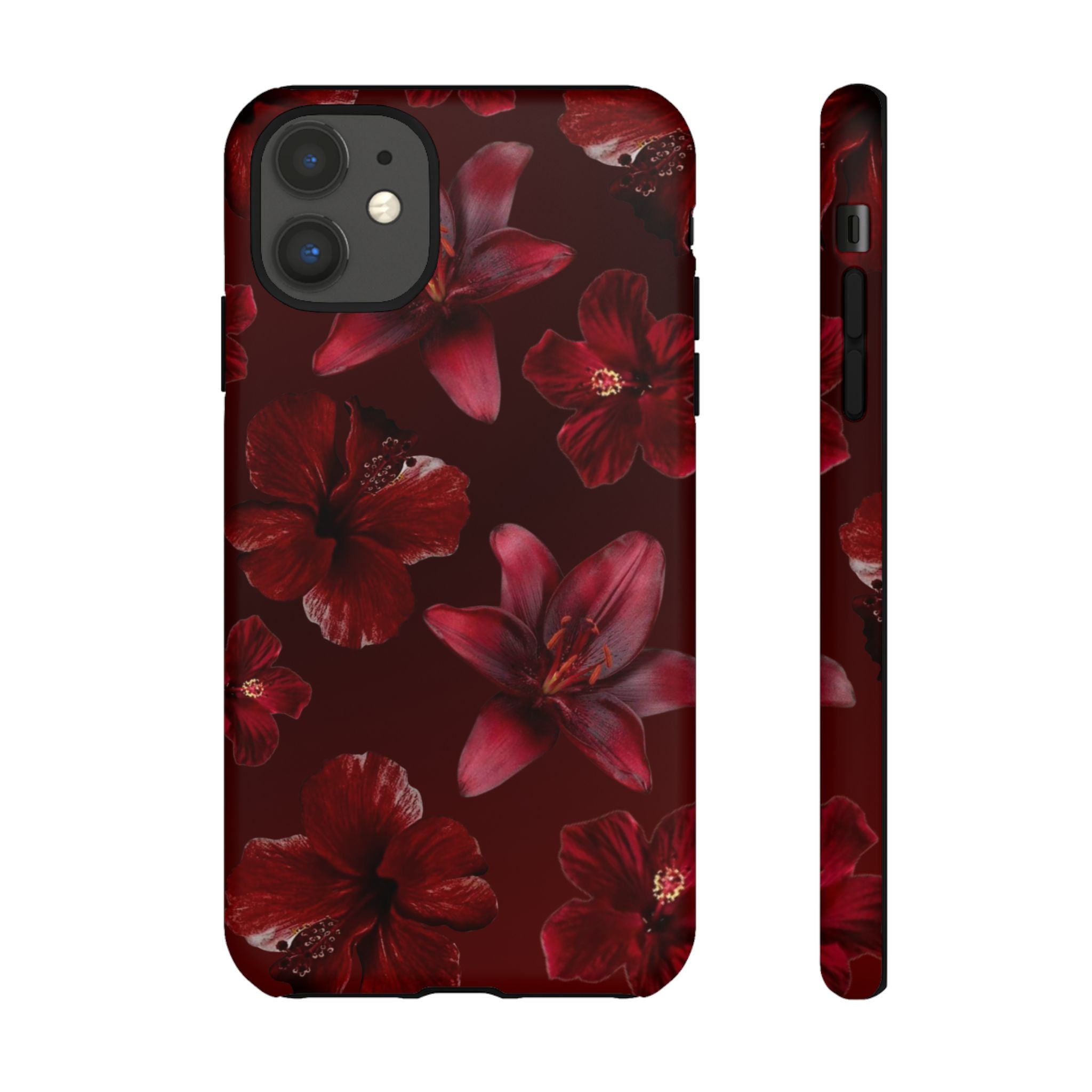 Tough Cases - Dark Red Floral Phone Case