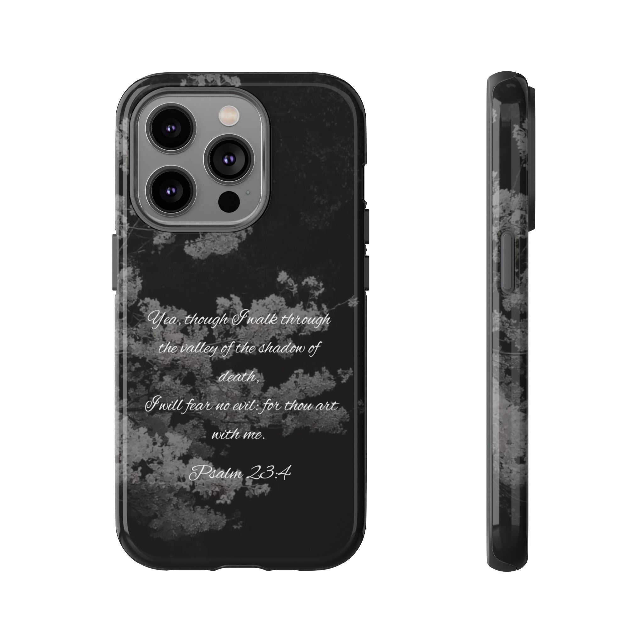 Bible Verse Phone Case — Psalm 23:4 Comfort Black Protective Cover